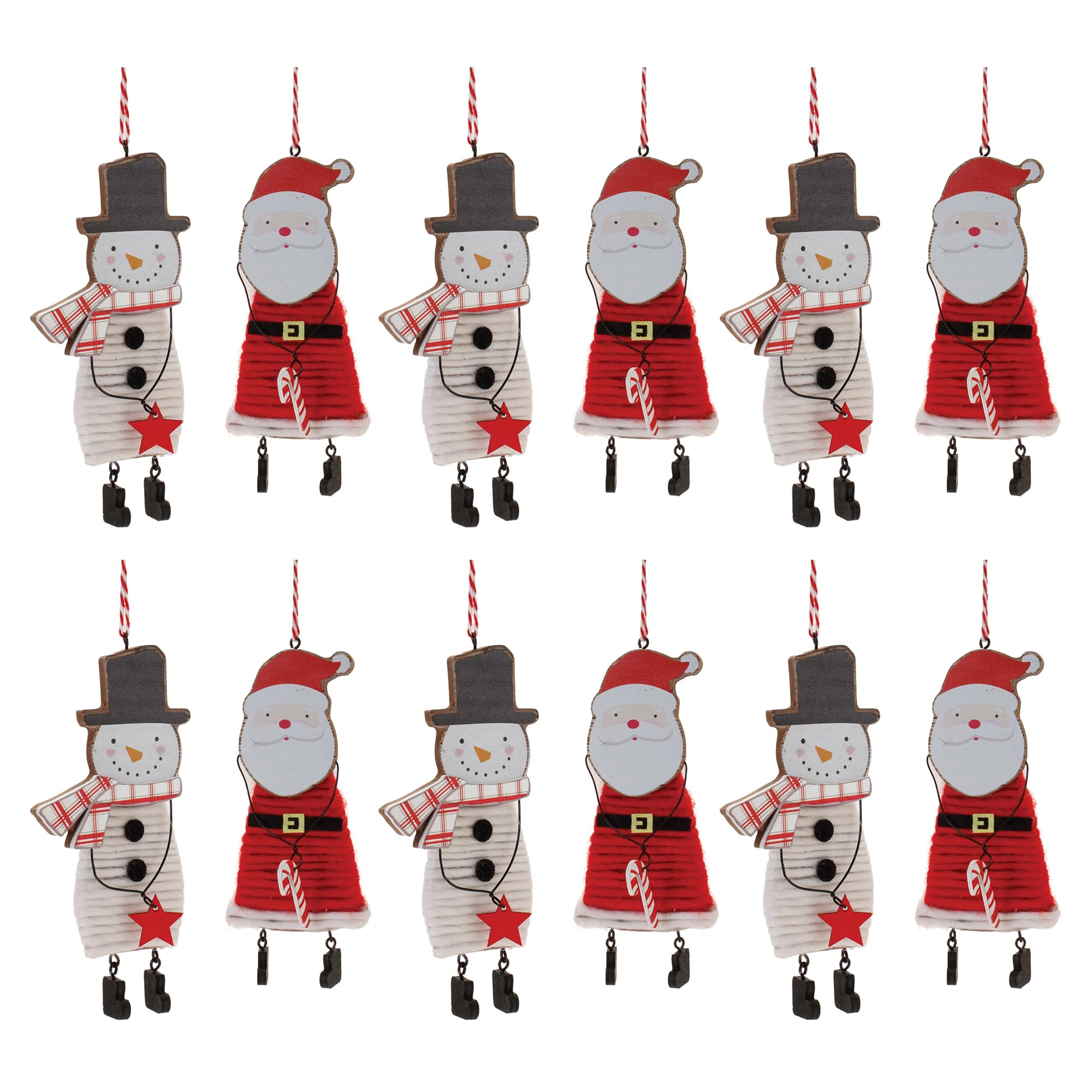 6.5&#x22; Wood &#x26; Felt Snowman &#x26; Santa Ornaments Set