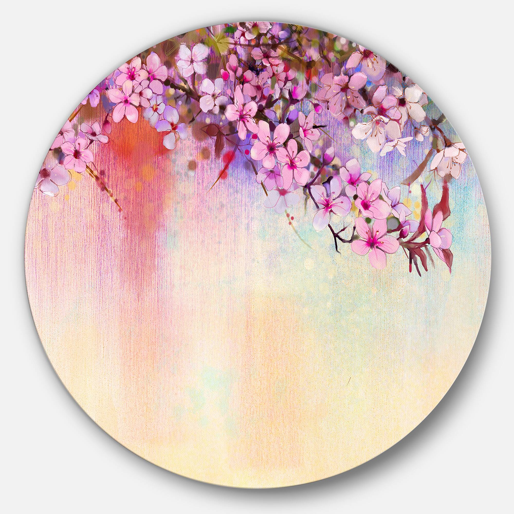 Designart - Watercolor Painting Cherry Blossoms' Disc Floral Metal Circle Wall Art