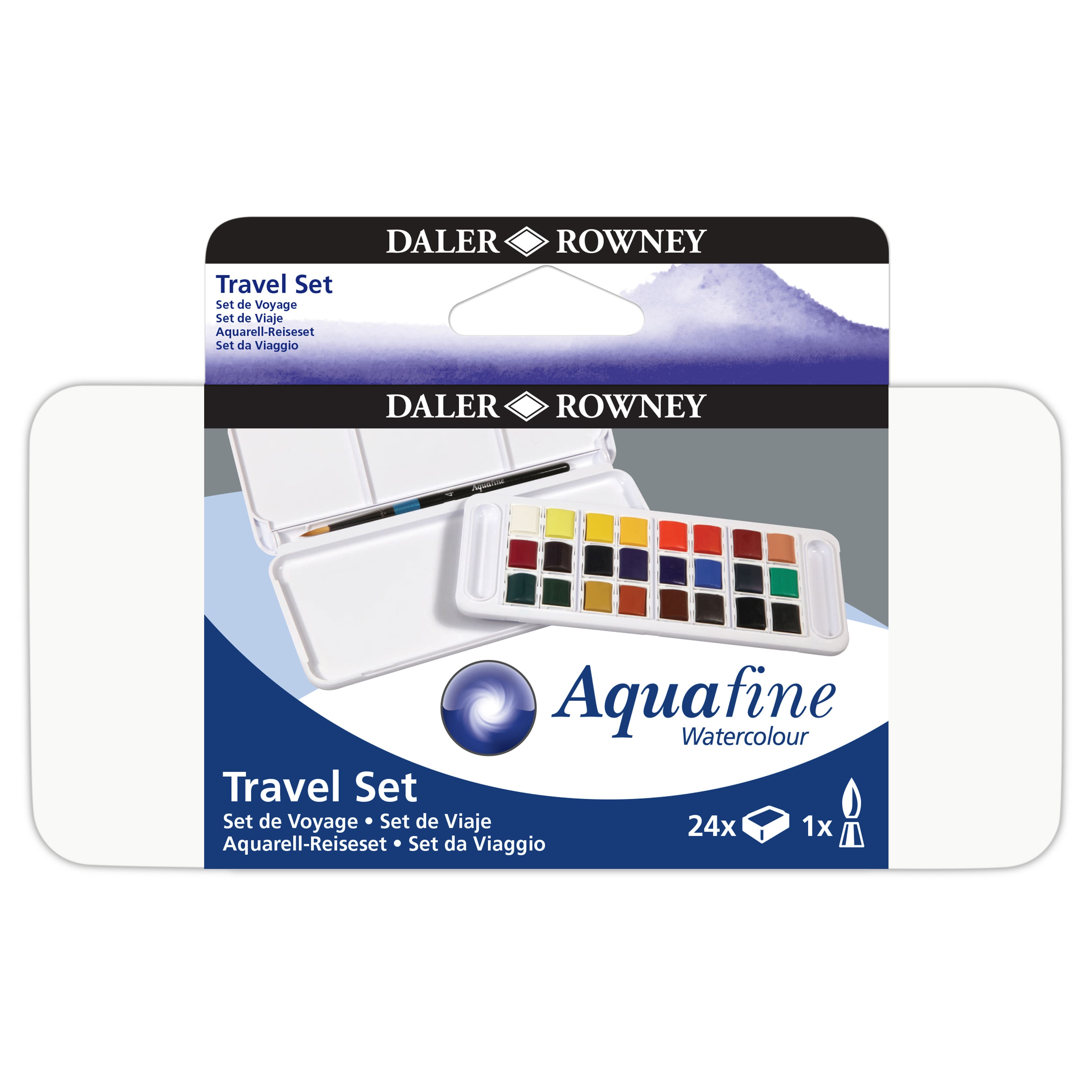 Daler-Rowney&#xAE; Aquafine 24-Color Half-Pan Watercolor Travel Set with Brush