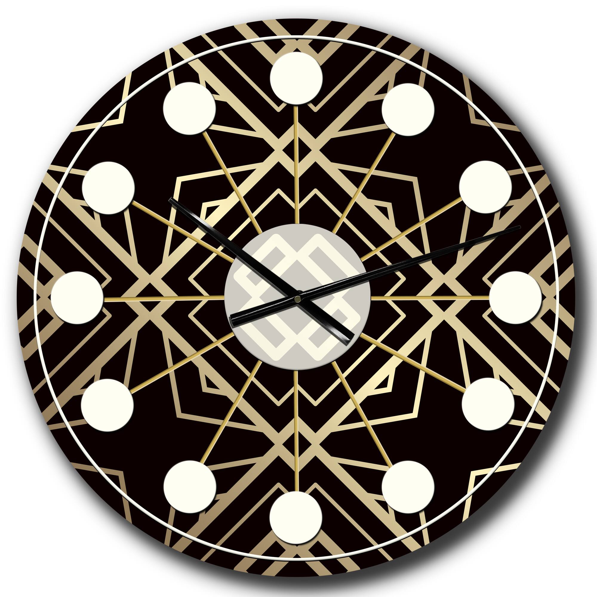 Designart Gold & Black Art Deco Pattern Mid-Century Modern Wall Clock