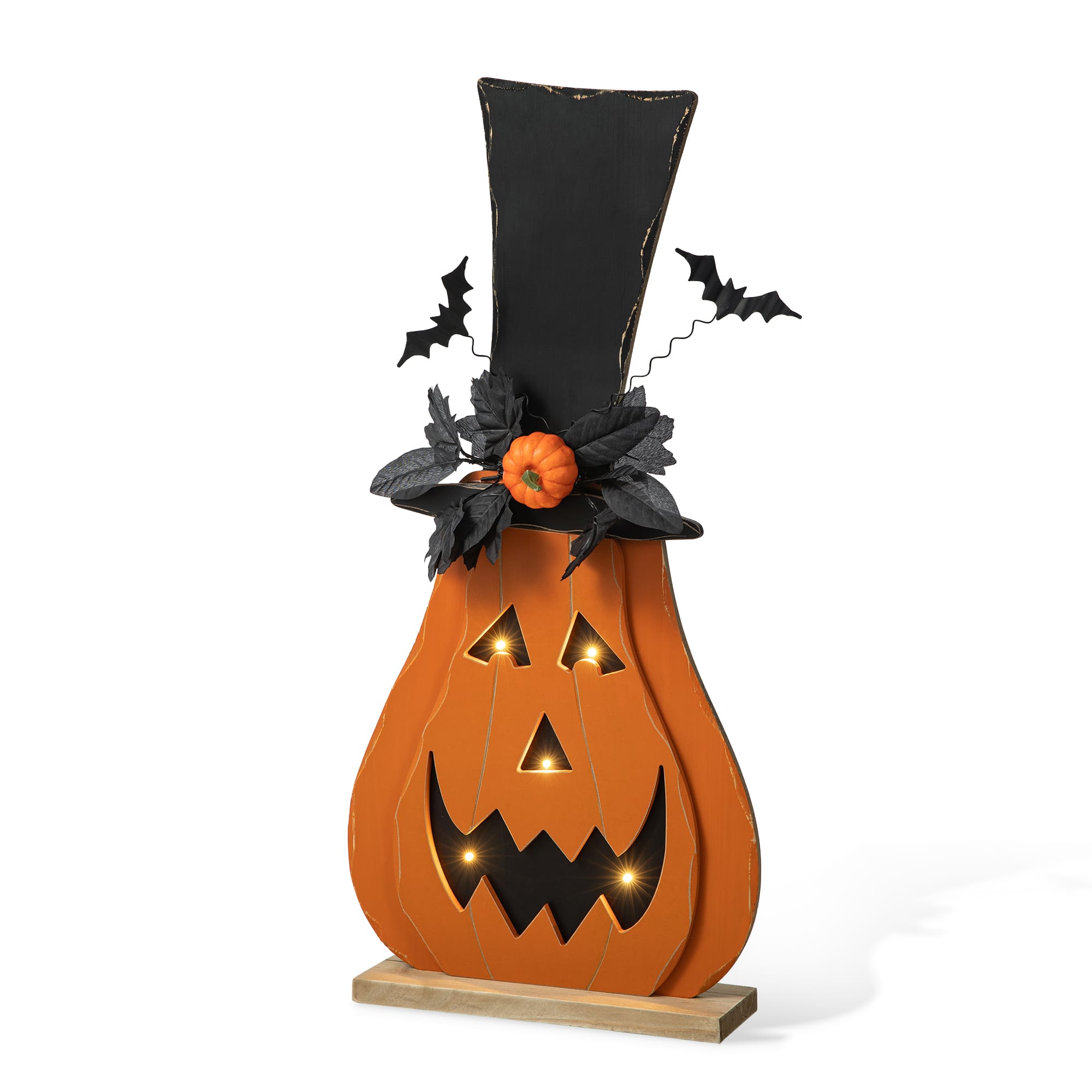 Glitzhome&#xAE; 30&#x22; Halloween Lighted Wood Floral Jack-O&#x27;-Lantern Porch D&#xE9;cor with Timer