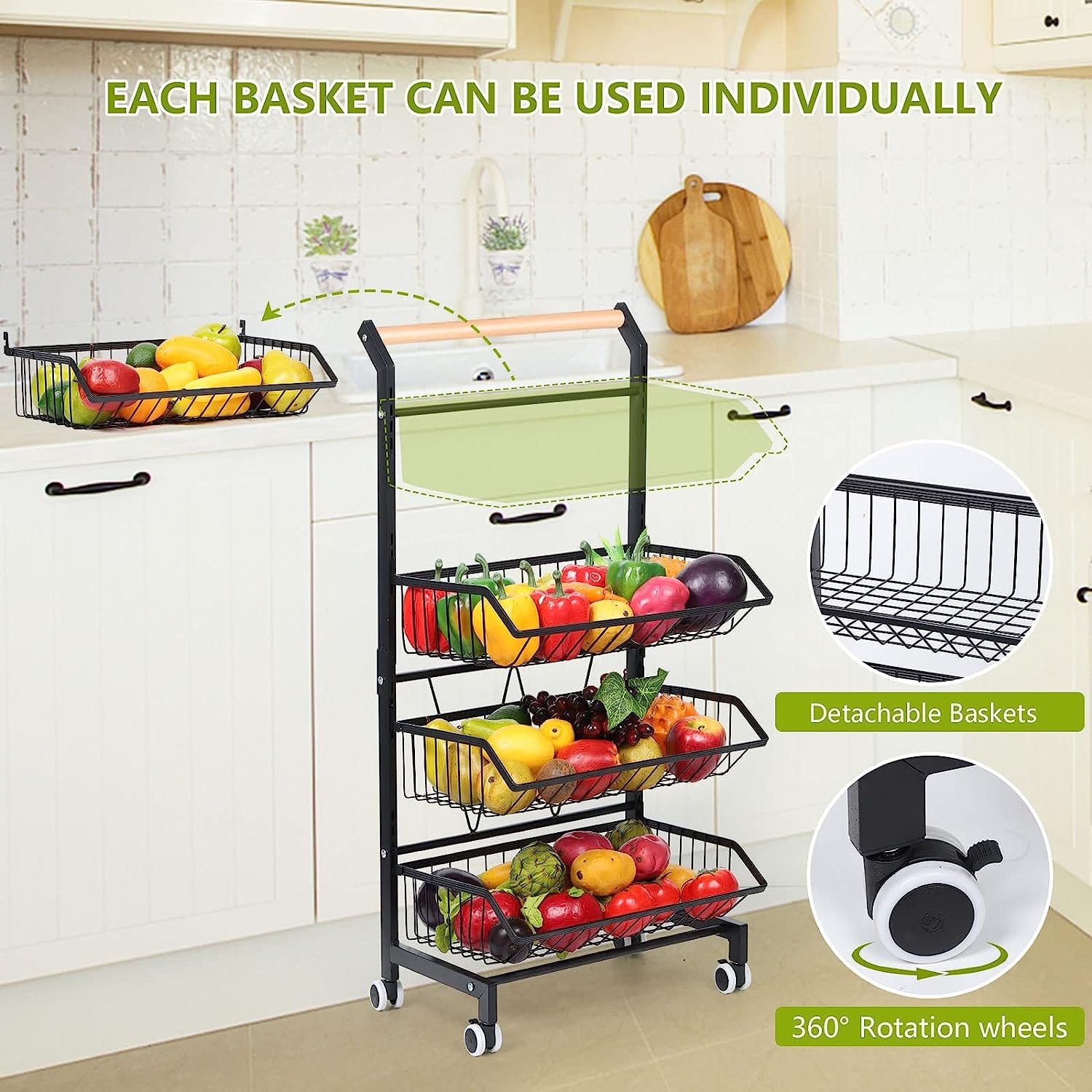 Siavonce 4 Tier Fruit Vegetable Basket for Kitchen, Storage Cart, Vegetable Basket Bins, Wire Storage Organizer Cart with Wheels