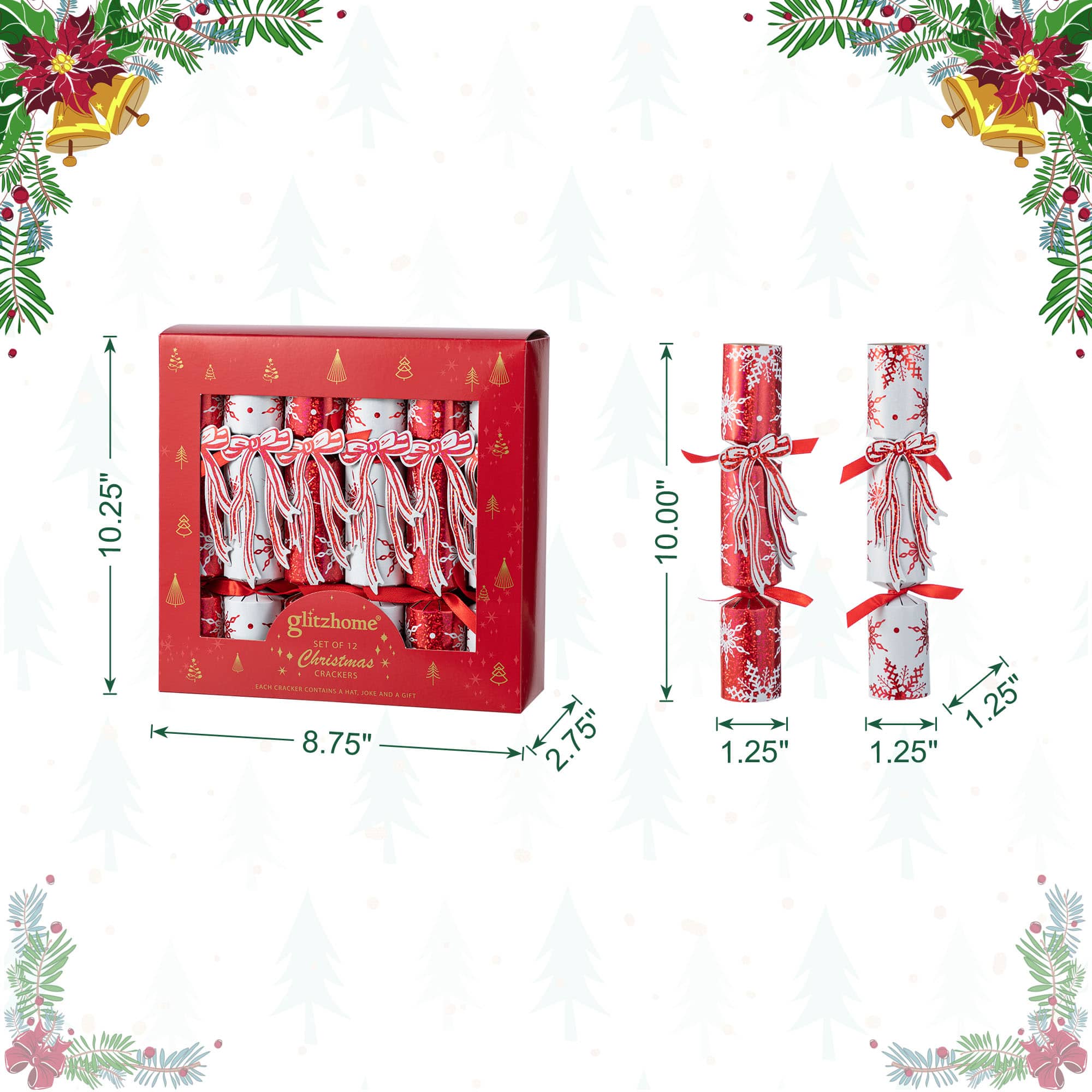 Glitzhome&#xAE; 12PK 1.25&#x22;D x 10&#x22;H Christmas Snowflake with Bow Party Cracker with Gift Contents