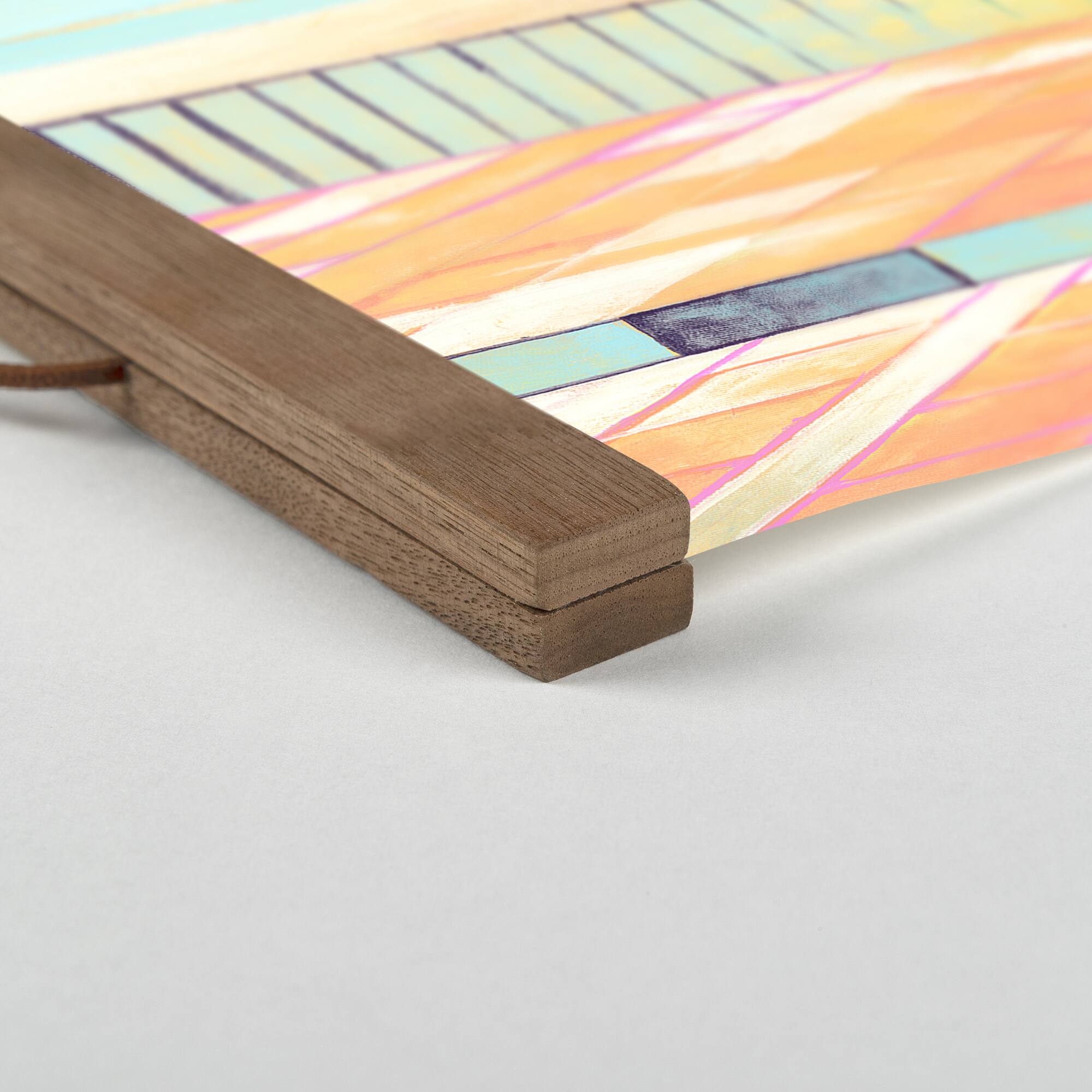 Retro Neon City Painting Teak Hanging Canvas