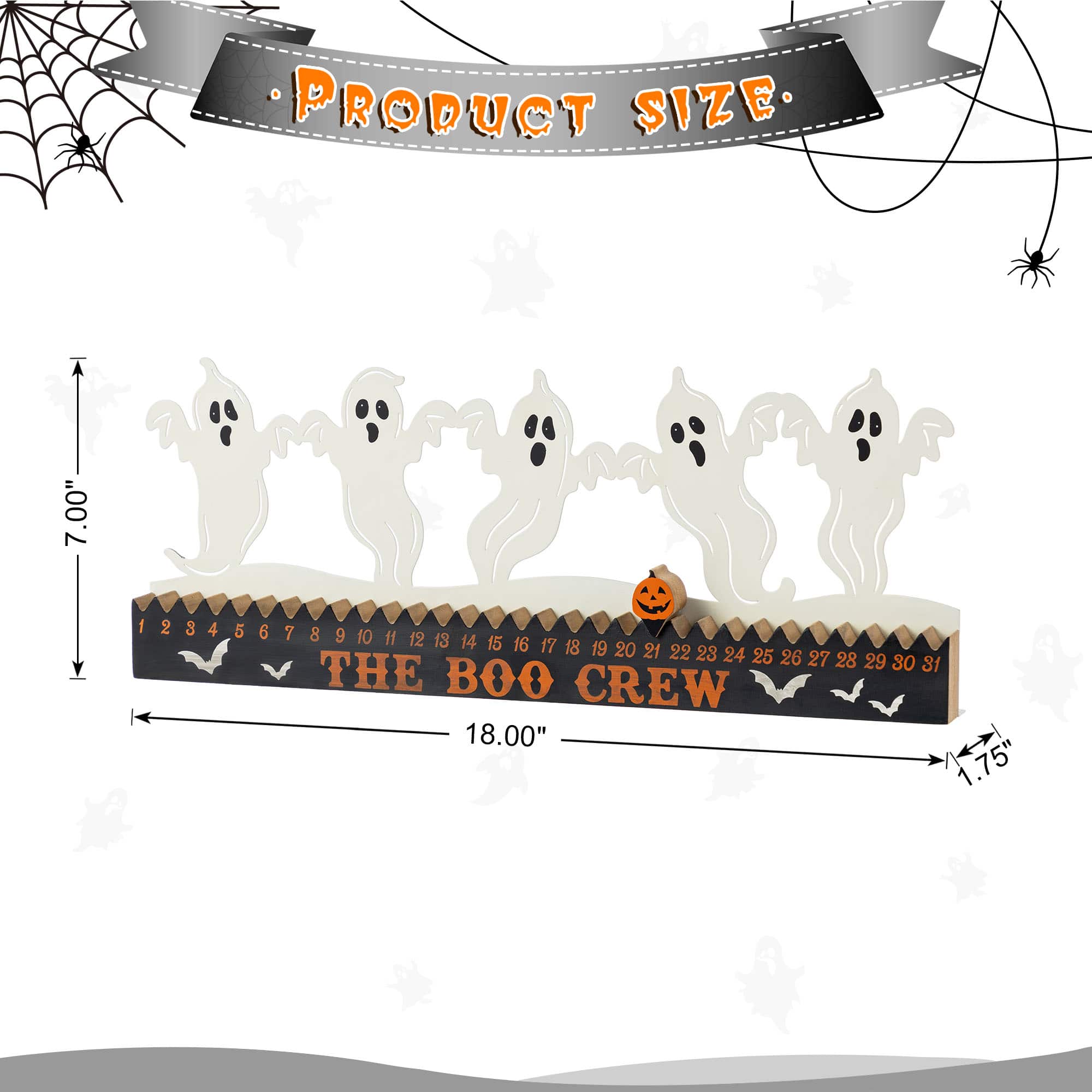 Glitzhome&#xAE; 18&#x22;L Halloween Wooden &#x26; Metal White Ghost Silhouette Countdown Table Sign