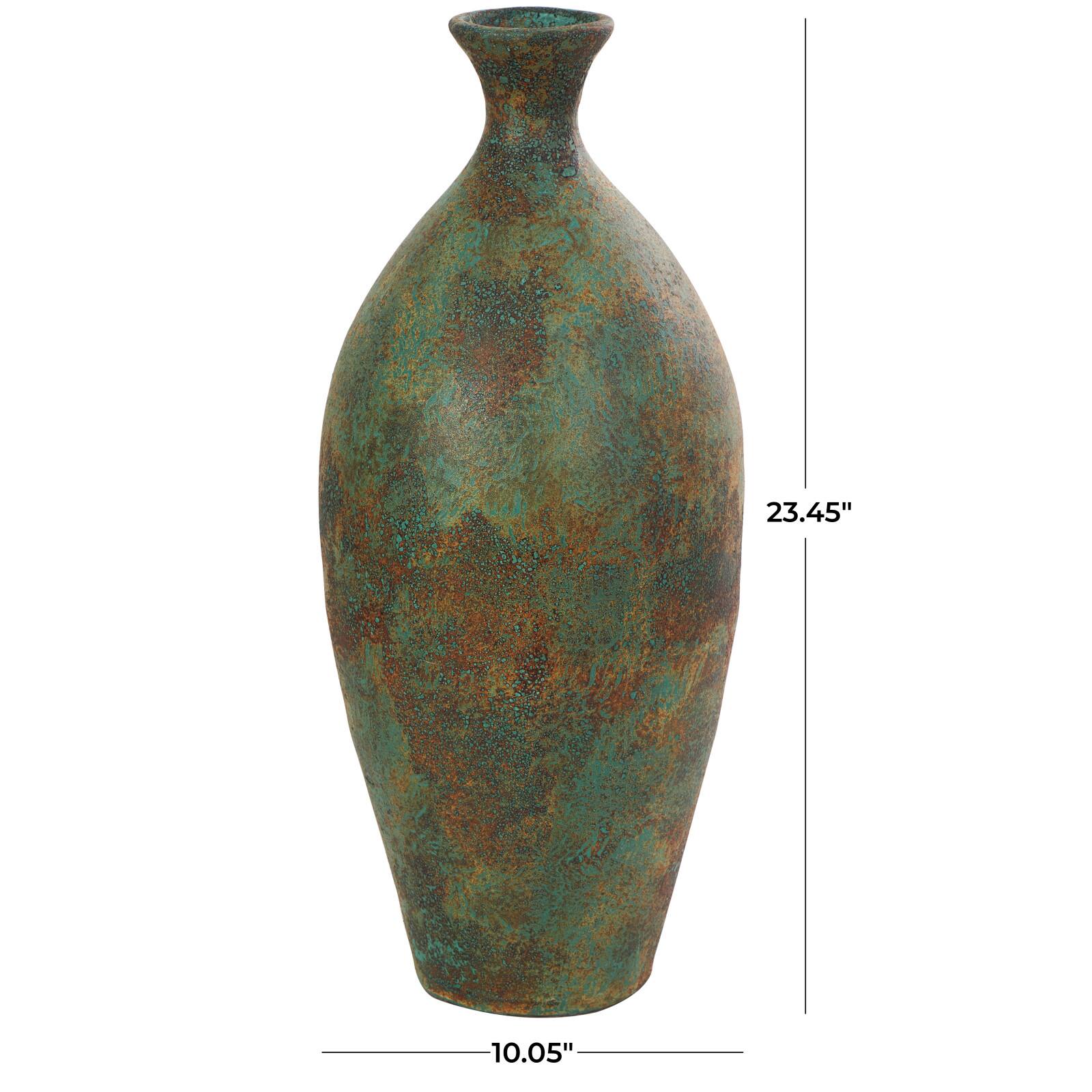 23.5&#x22; Rustic Green &#x26; Brown Antique-Style Ceramic Vase