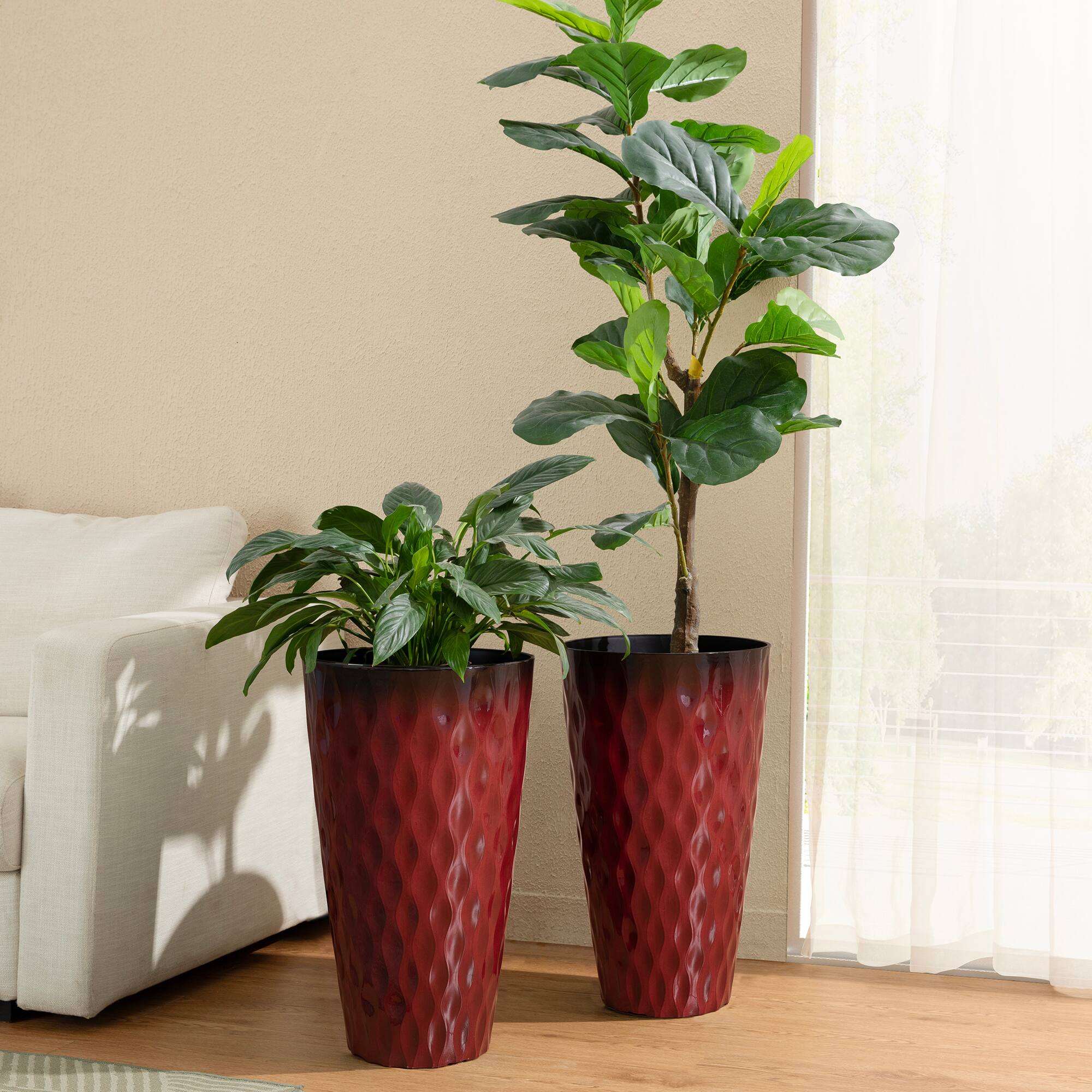 Glitzhome® 23.75" Oversized Wavy Texture Tall Plastic Planters, 2ct.