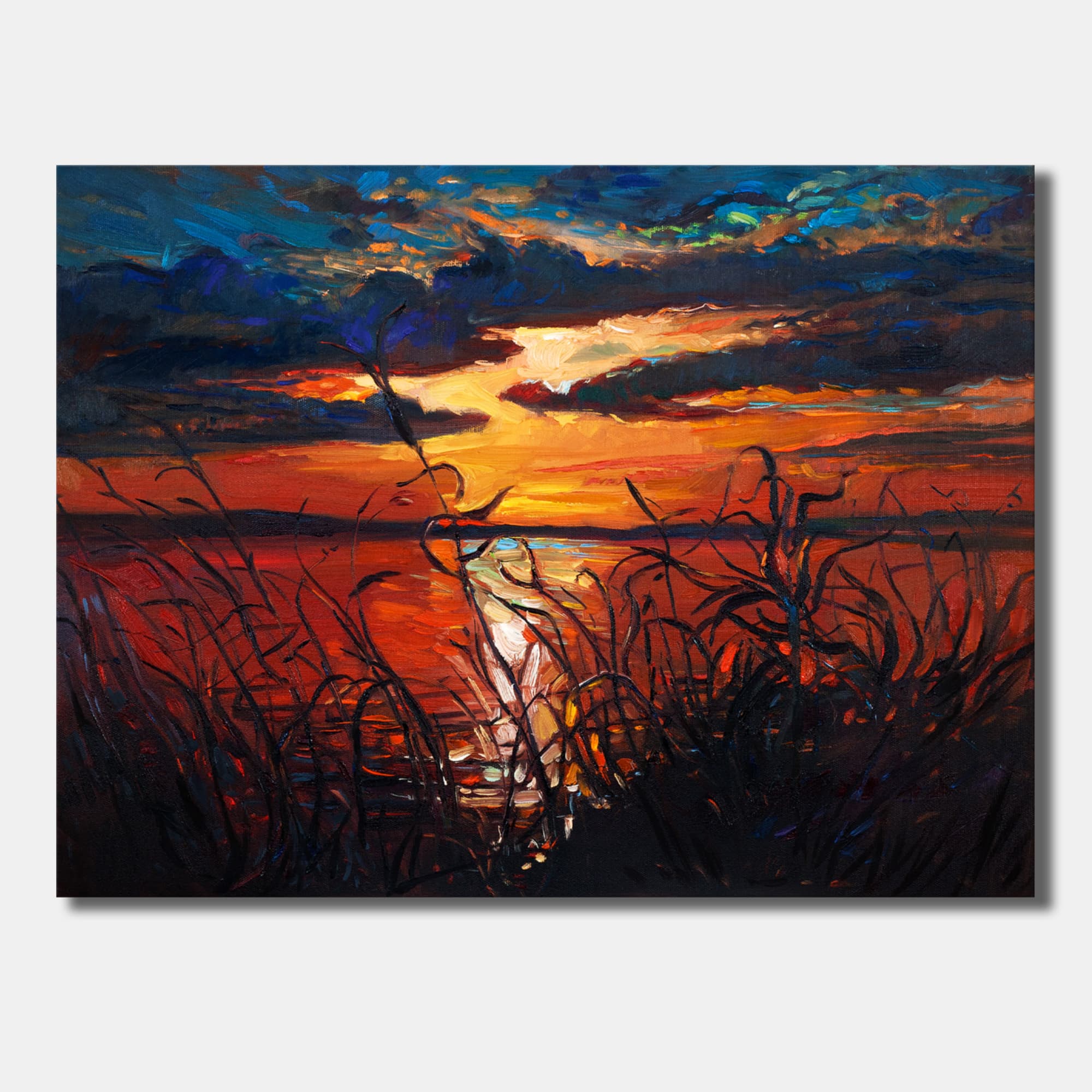 Designart - Romantic Sunset By Lakeside - Farmhouse Canvas Wall Art Print