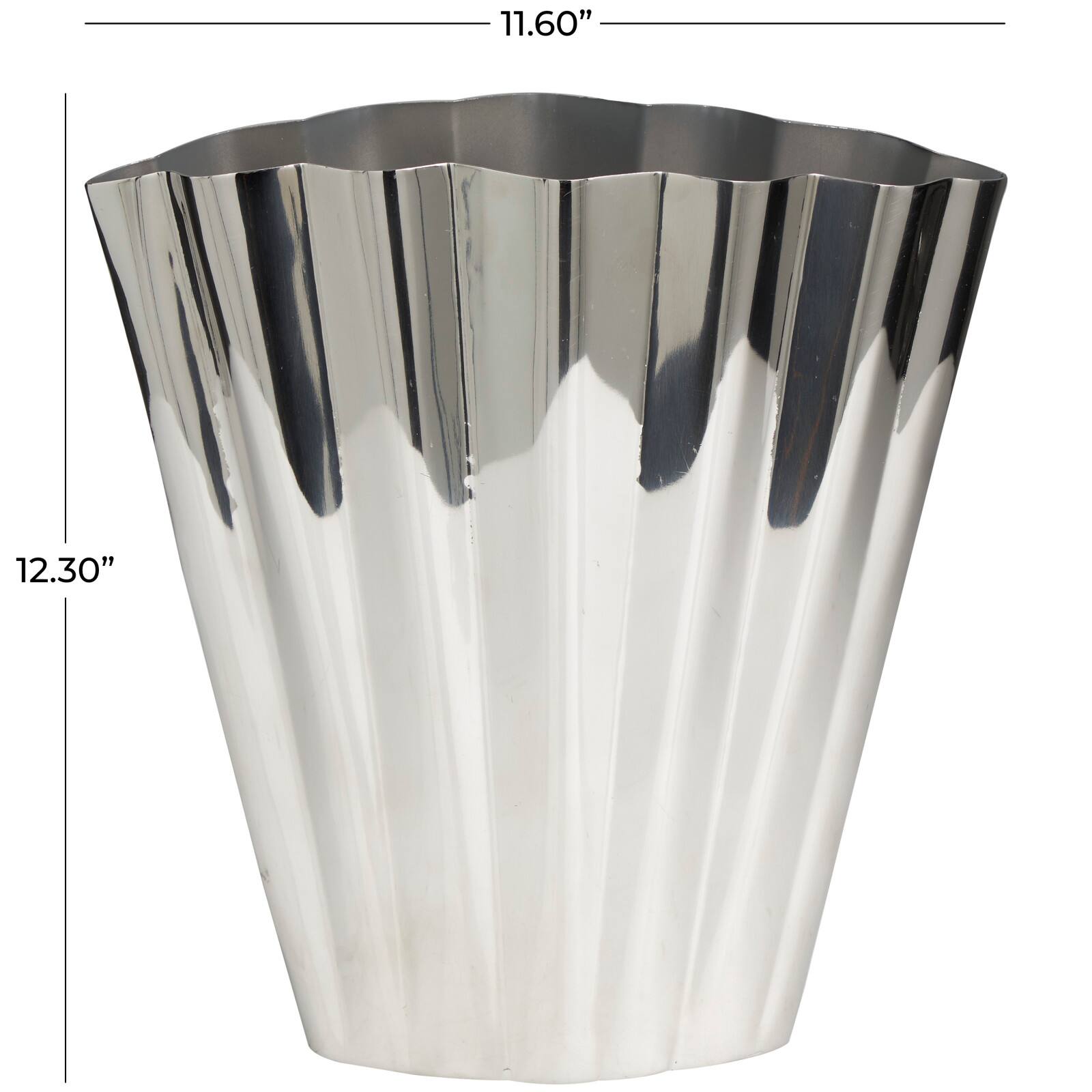 12" Silver Stainless Steel Vase with Zig Zag Edging