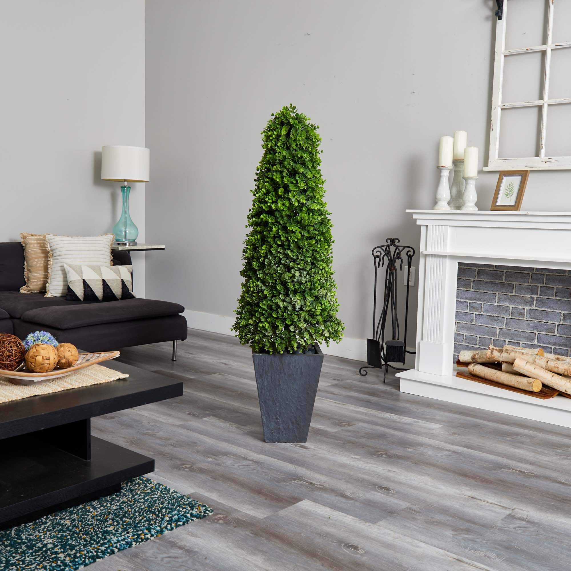 5ft. Eucalyptus Topiary Tree in Slate Planter
