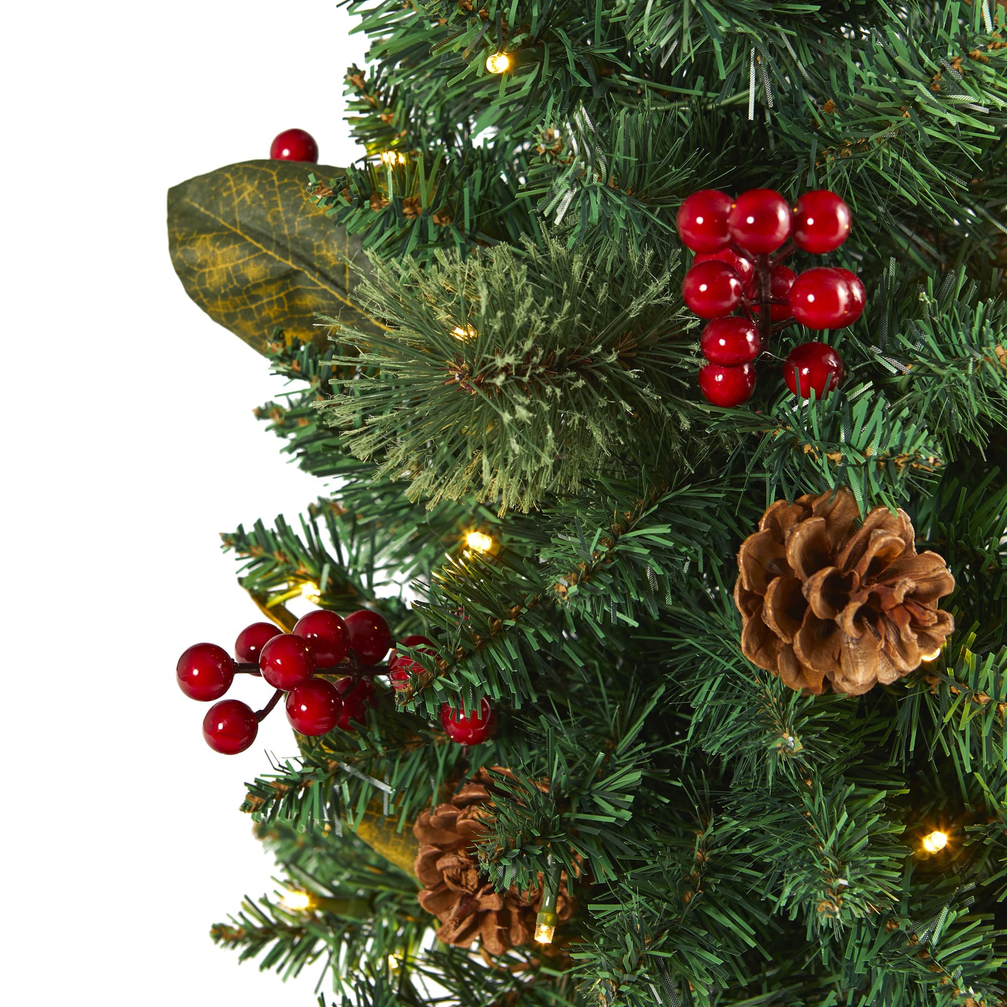 2ft. Pre-Lit Pine Artificial Potted Christmas Tree with Pinecone & Berries, Clear LED Lights