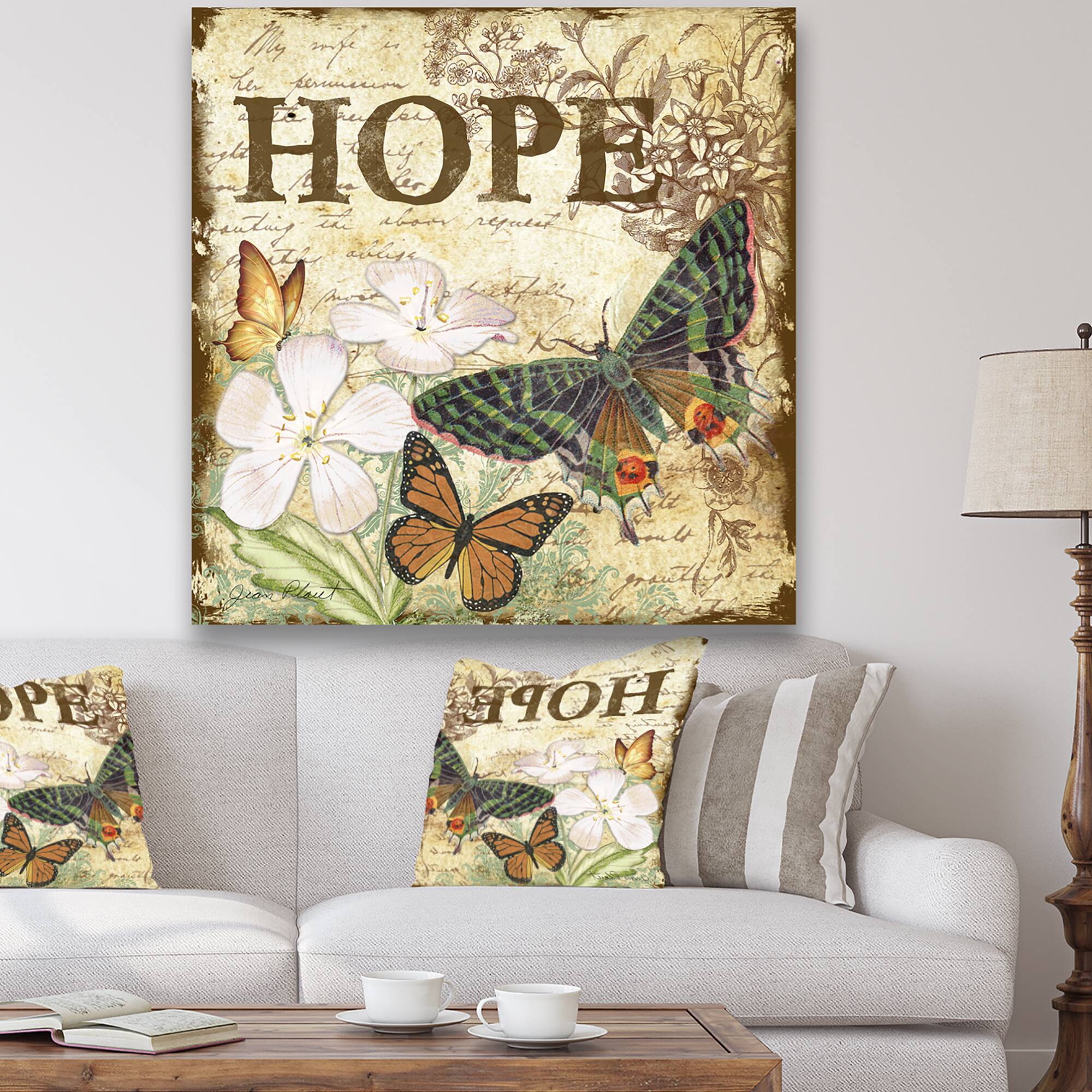 Designart - Inspirational Butterflies Hope - Cottage Canvas Wall Art