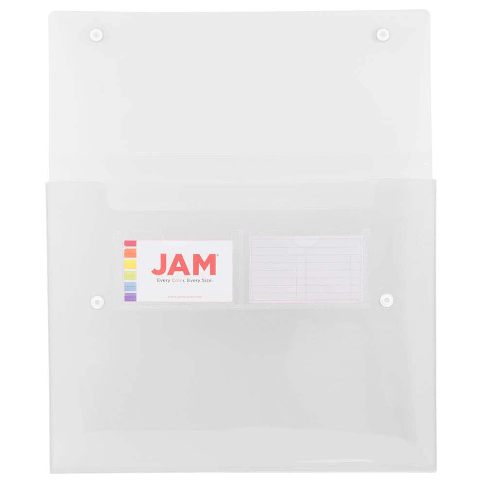 JAM Paper Clear Plastic Portfolio with Two Button Snap Closure 9.5" x 12.5"