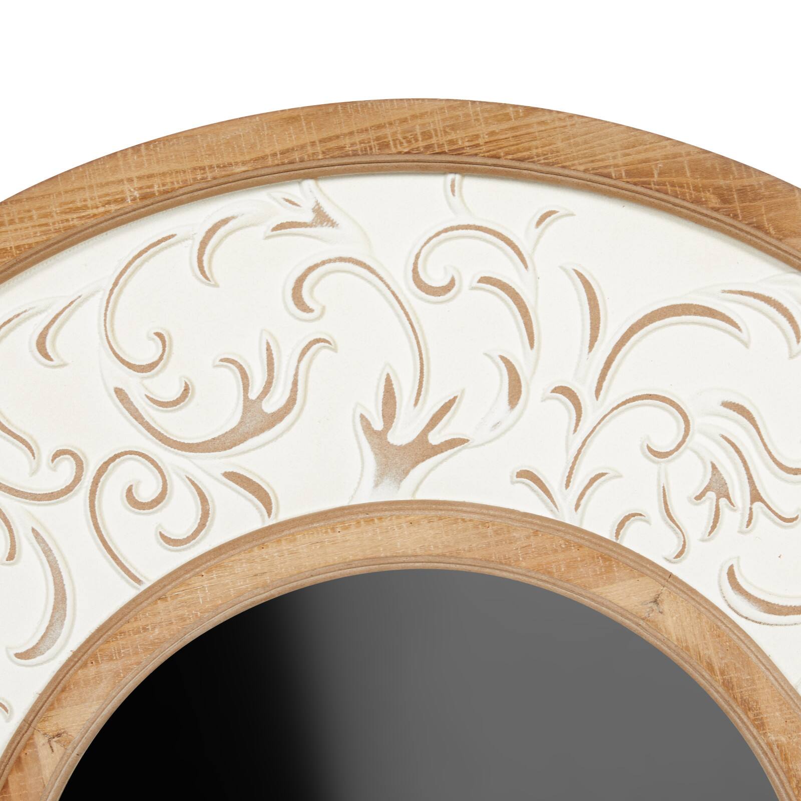 32&#x22; White Distressed Vintage Wood Round Wall Mirror