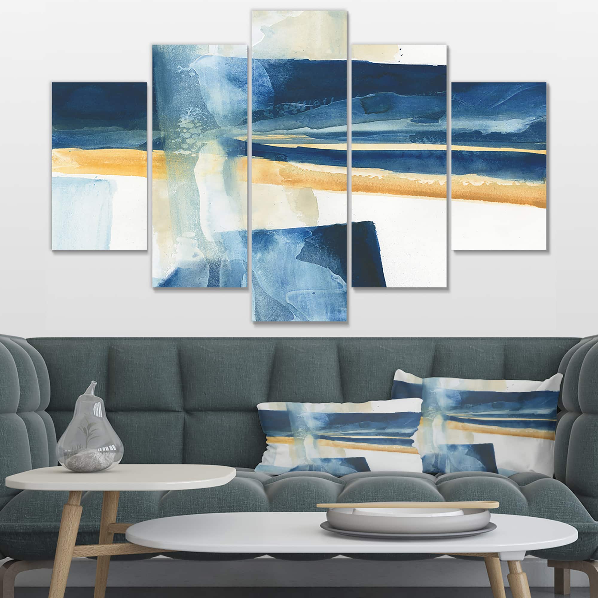 Designart - Indigo Panel IV - Glam Modern Gallery-wrapped Canvas