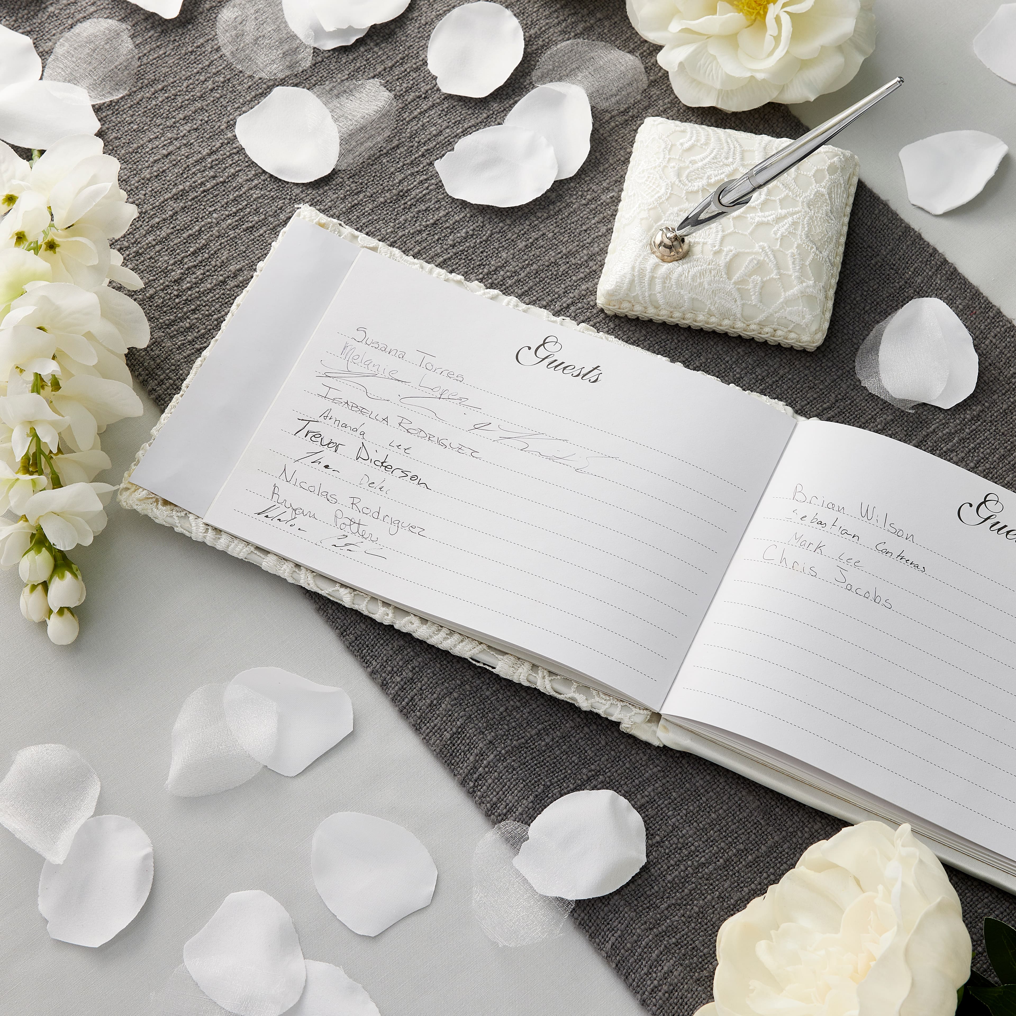 Celebrate It&#x2122; Occasions&#x2122; Guestbook &#x26; Pen Set, White Vintage Lace