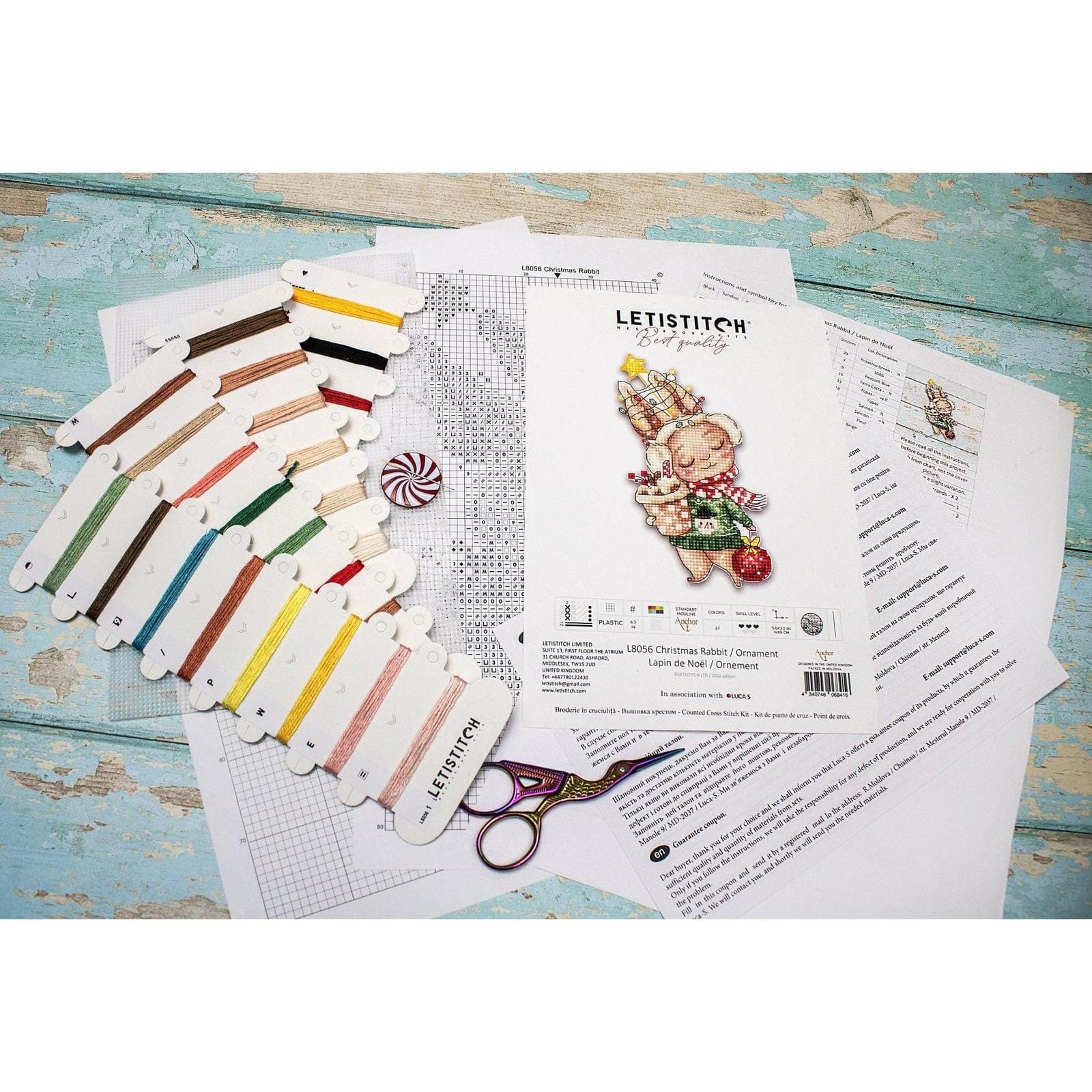 Letistitch Christmas Rabbit Ornament Counted Cross Stitch Kit