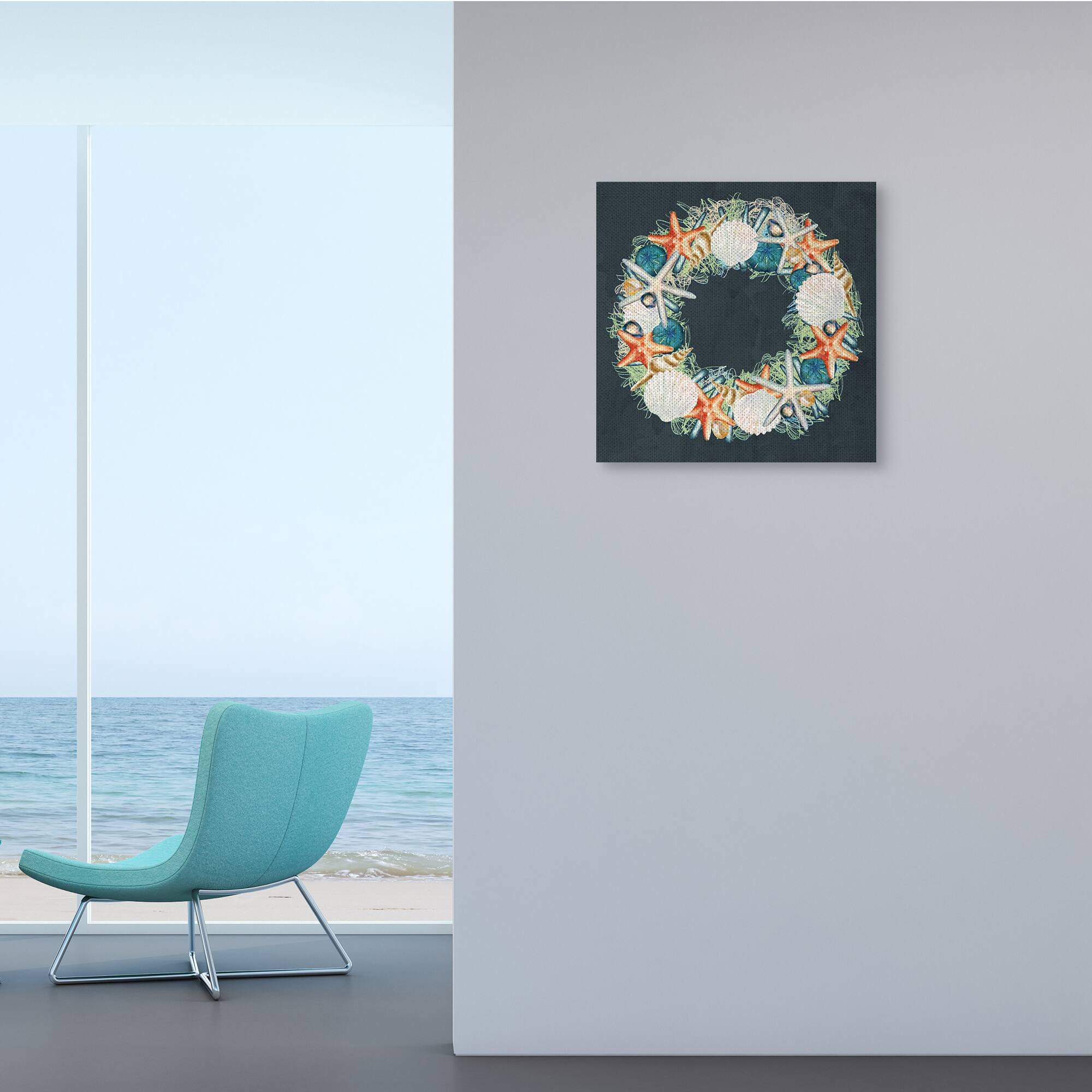 Stupell Industries Starfish and Nautical Sea Shell Wreath Canvas Wall Art