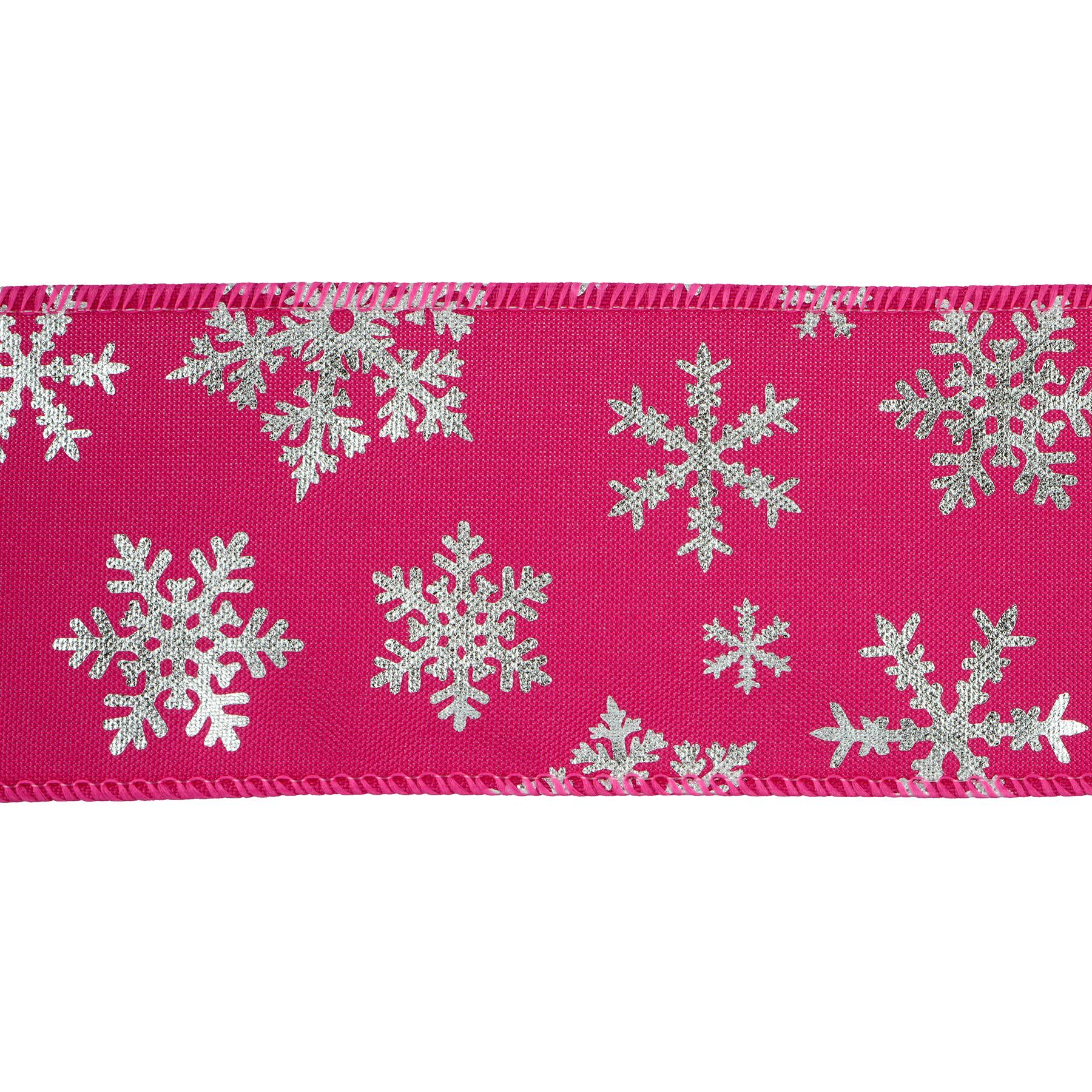 2.5&#x22; x 30ft. Hot Pink &#x26; Silver Snowflakes Wired Ribbon by Celebrate It&#xAE;