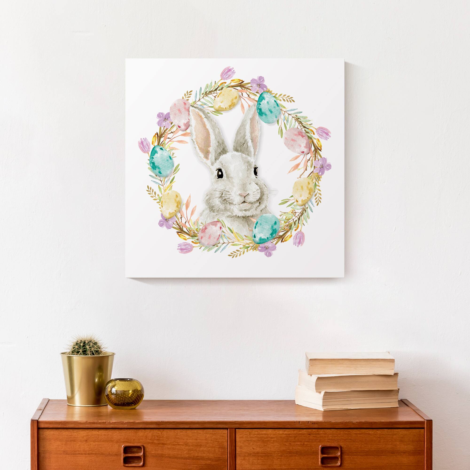 Easter Bunny Wreath 16" x 16" Canvas Wall Art