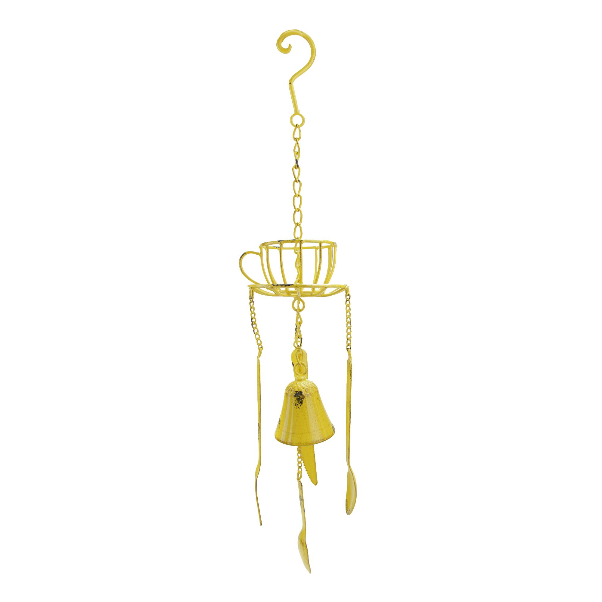 23.25&#x22; Yellow Cafe Themed Hanging Outdoor Garden Wind Chime