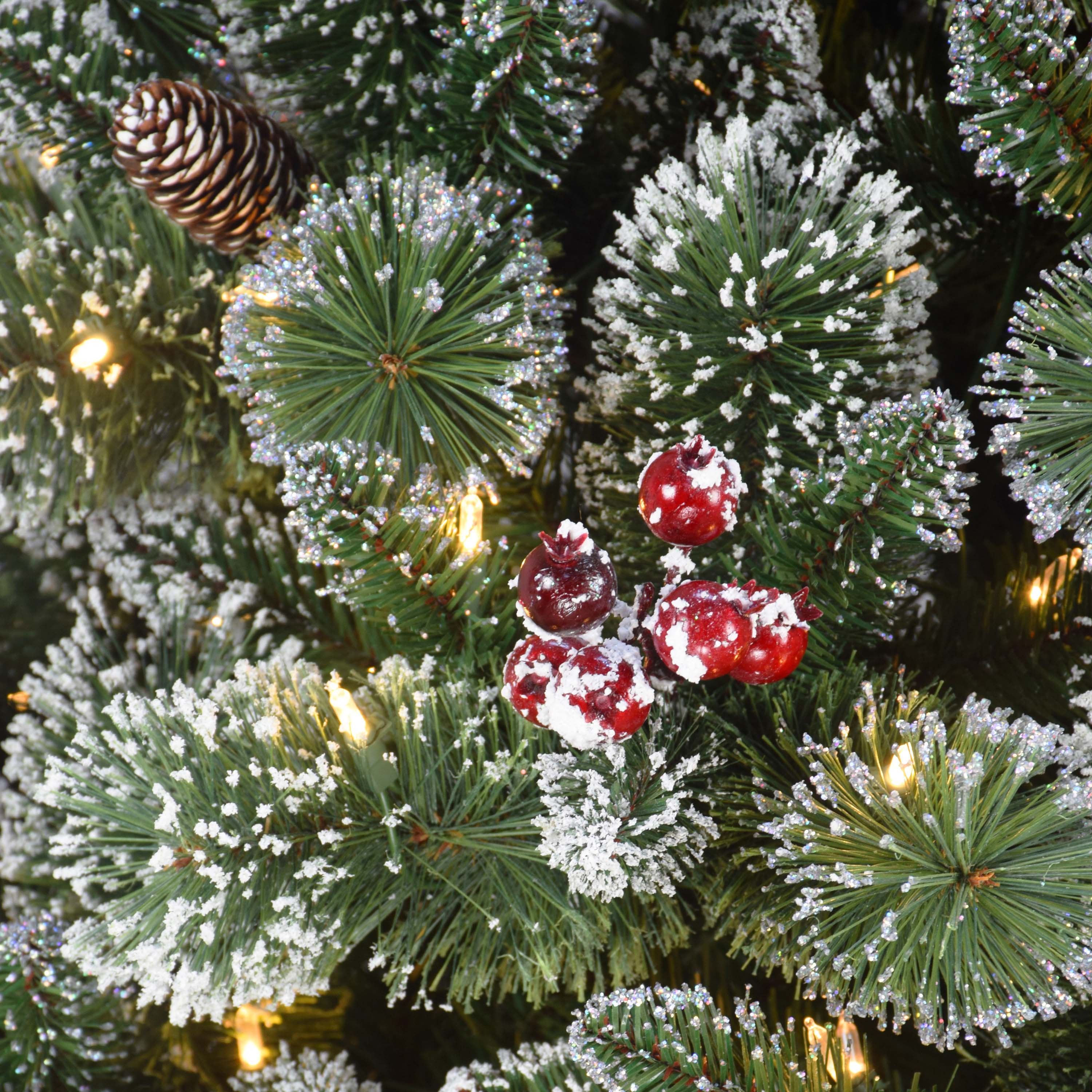 6.5ft. Pre-Lit Snowy Valley Pine Artificial Christmas Tree, White LED Lights