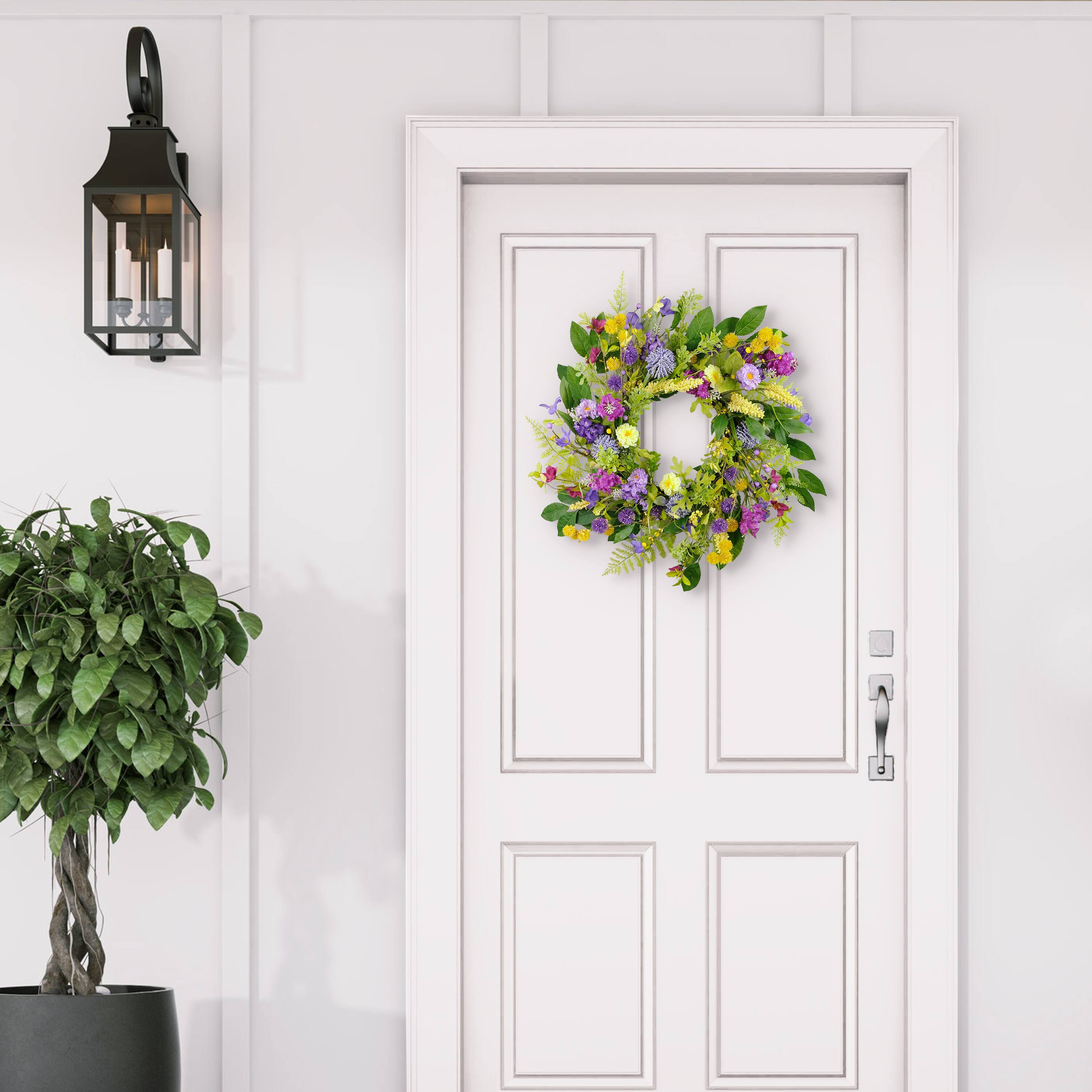 24" Purple & Yellow Spring Echinops & Chrysanthemum Floral Wreath