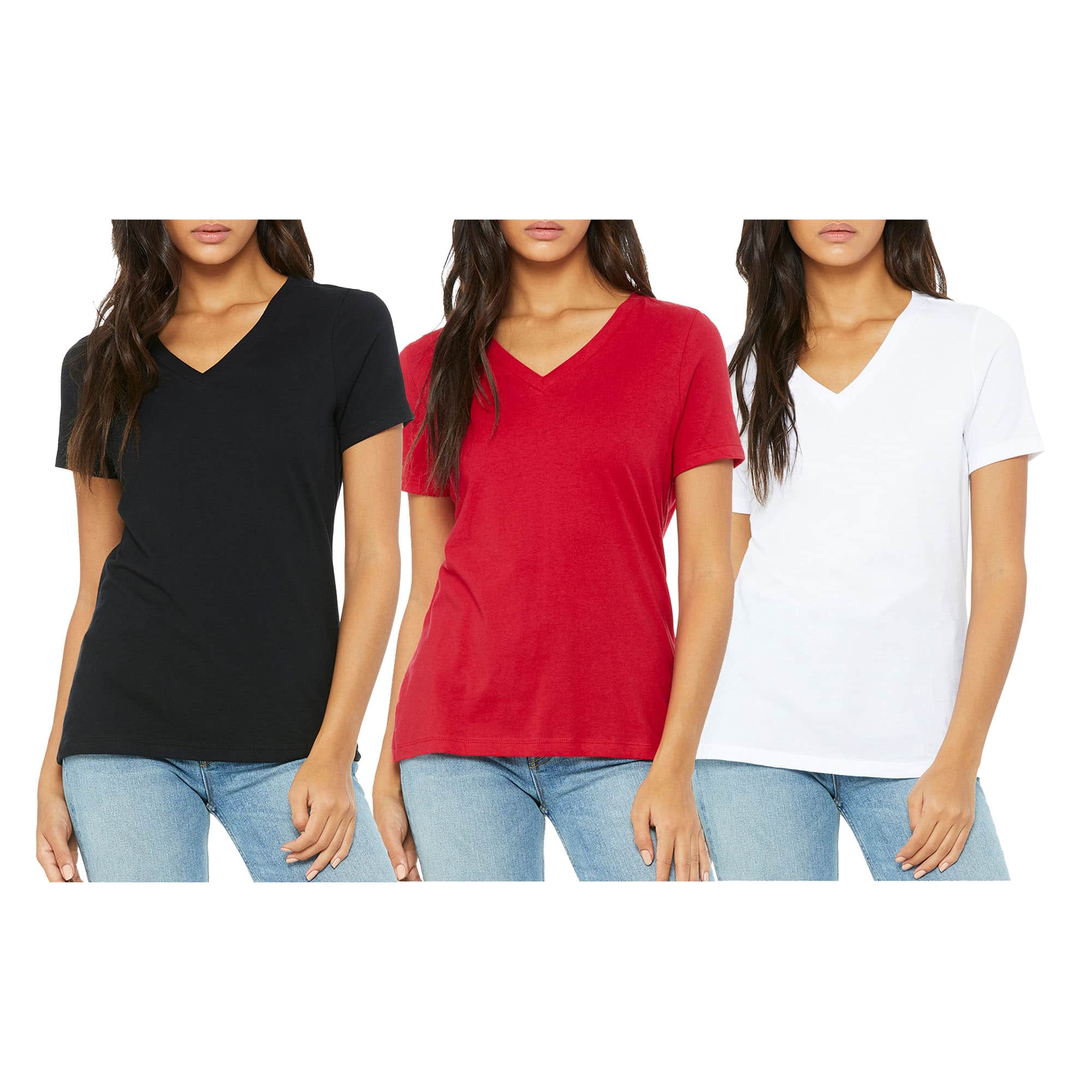 Women's Loose Fitting Short Sleeve V-Neck Tee (3-Pack)