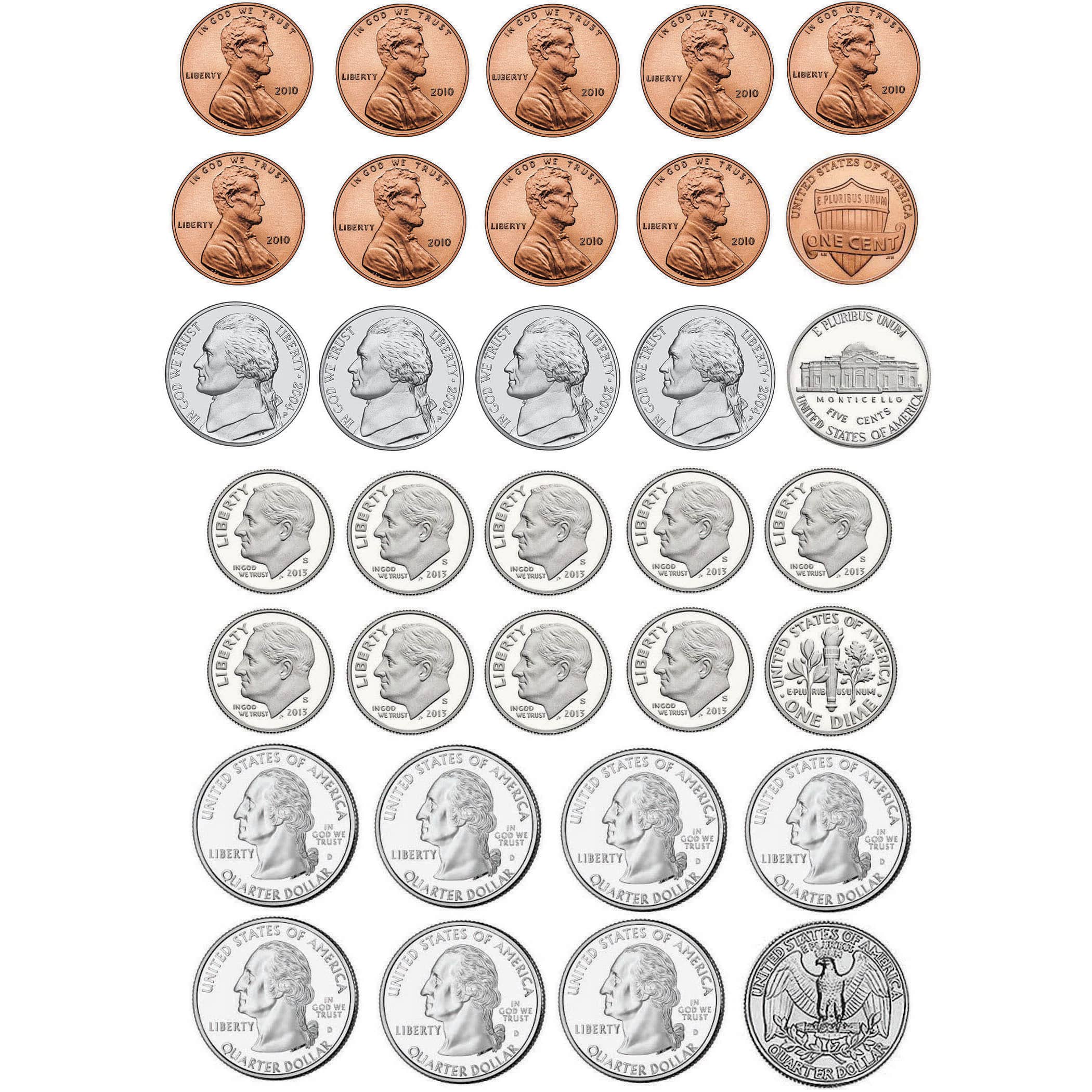 Ashley Productions Math U.S. Coins Die-Cut Magnets, 6 Packs
