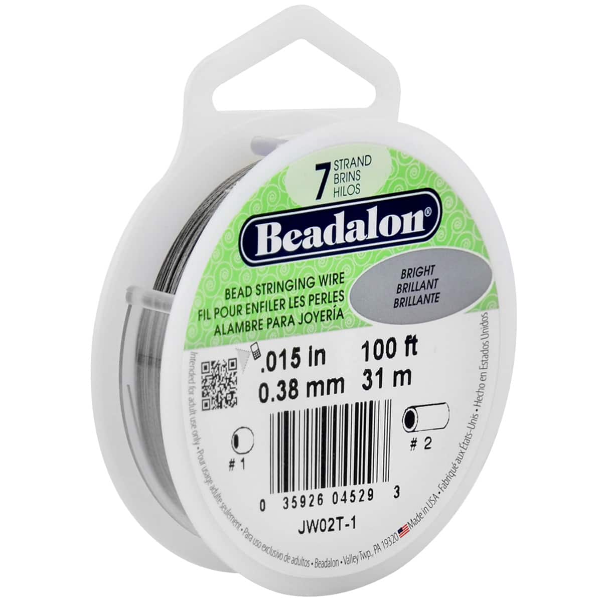 Fil métallique brillant pour enfilage de perles à 7 brins de Beadalon, 0,38 mm, 31 m