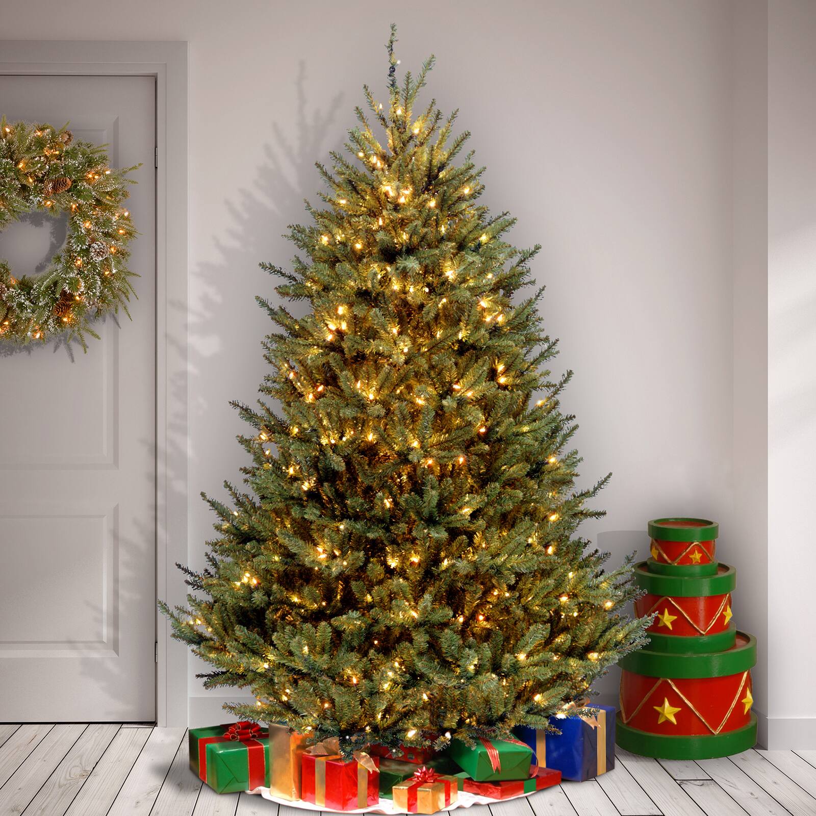 7.5 ft. Pre-lit Hinged Natural Fraser Medium Fir Artificial Christmas Tree, Clear Lights