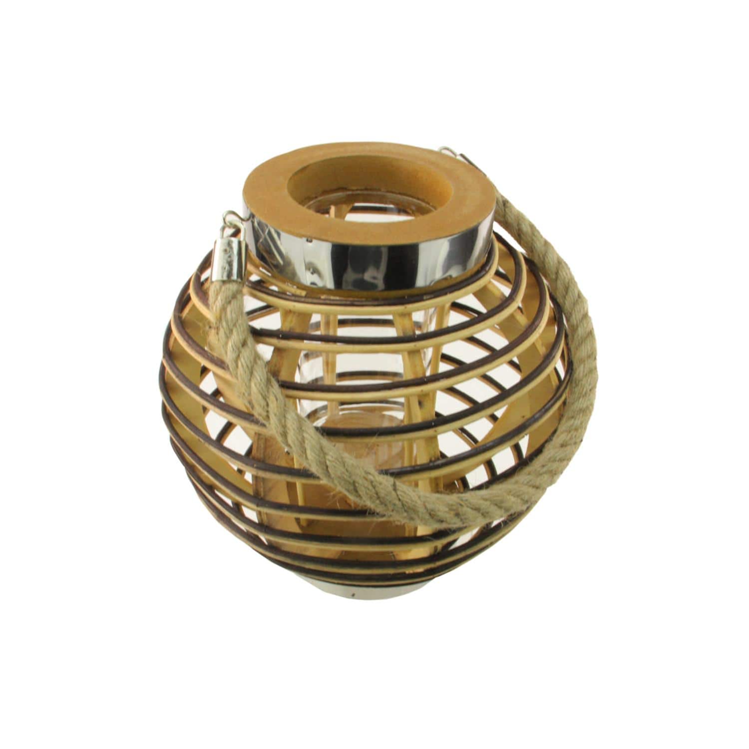 9.5" Rustic Chic Round Rattan Decorative Candle Holder Lantern