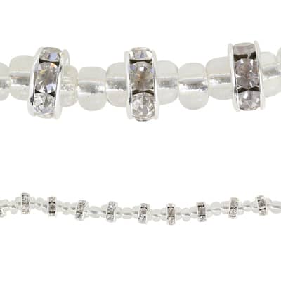 Bead Gallery® Rhinestone Studded Rondelle Beads, Silver image