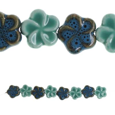Aqua Mix Flower Ceramic Beads, 18mm by Bead Landing™ image