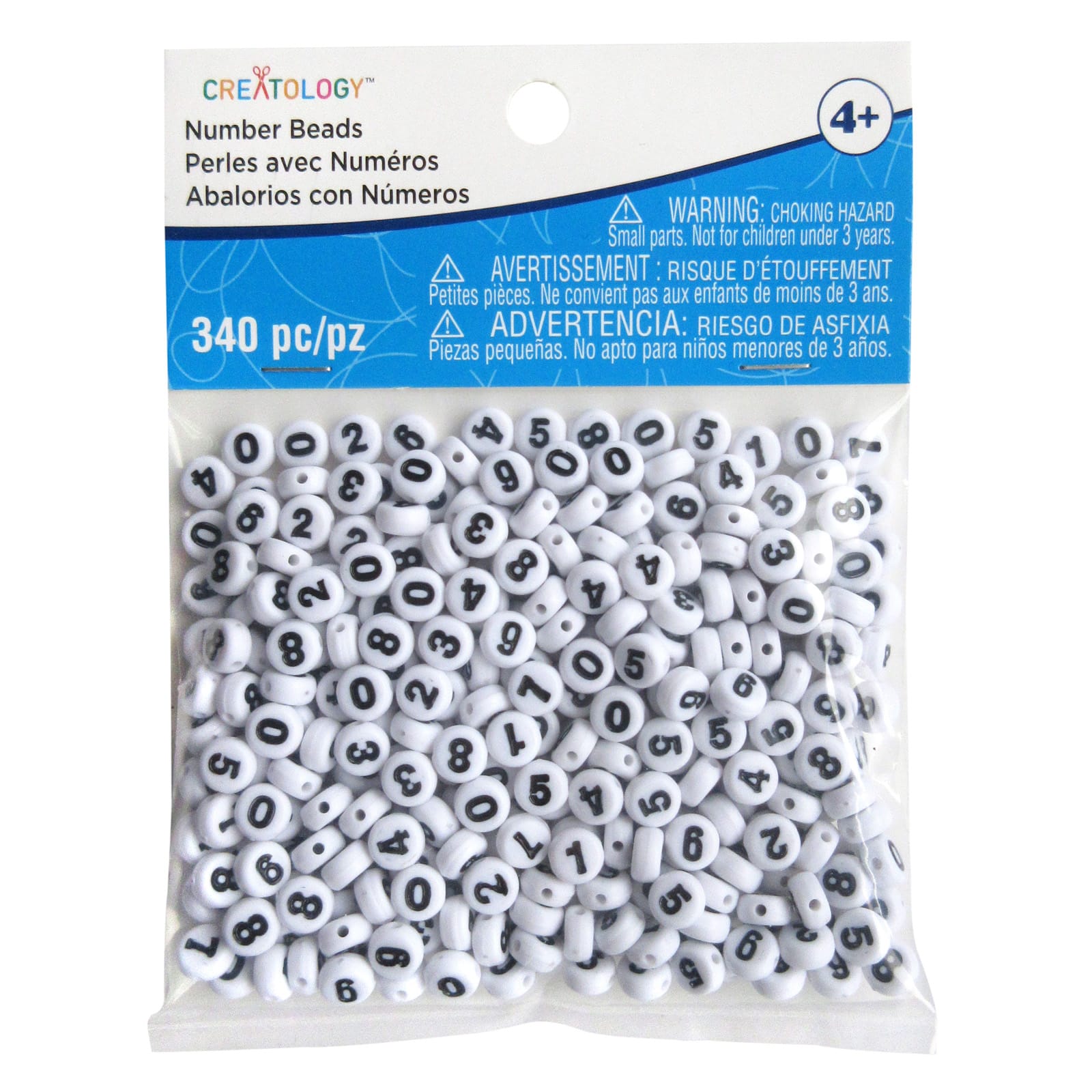 12 Packs: 340 ct. (4,080 total) White Circular Number Beads by Creatology™, 7mm