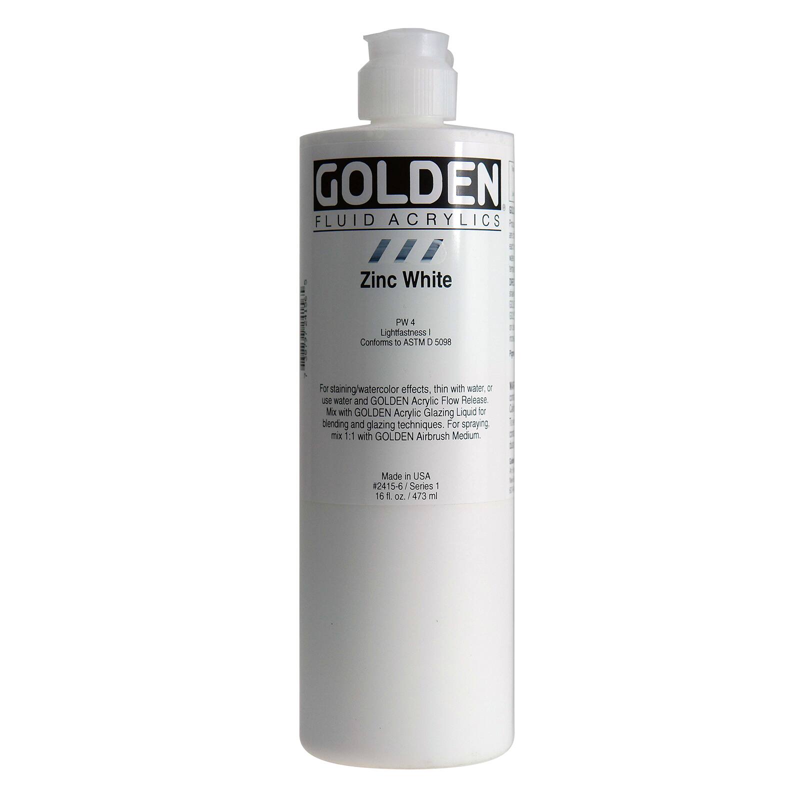 Golden Fluid Acrylics, 16 oz Paint in Zinc White