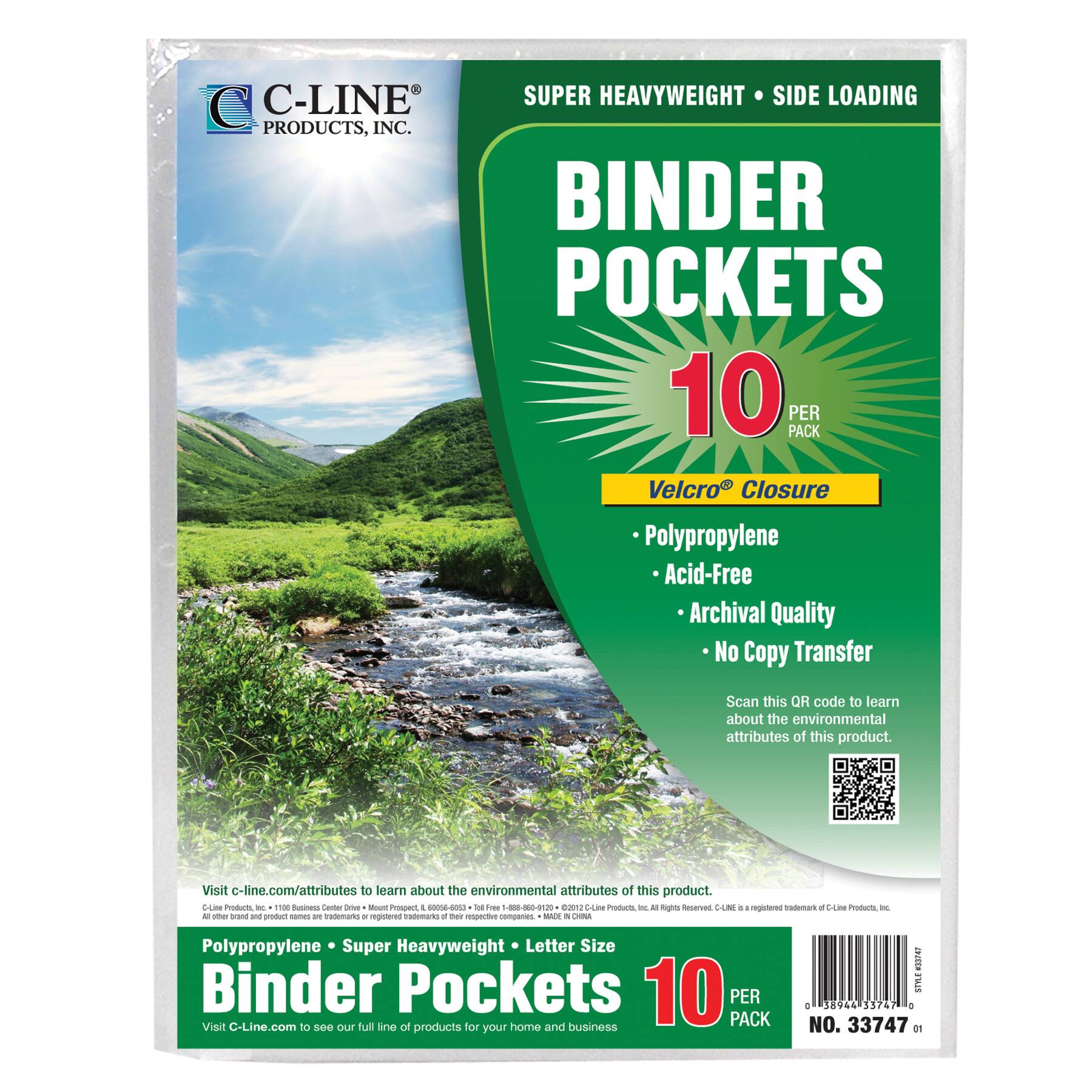 C-Line® Clear Super Heavyweight Poly Binder Pockets, Pack of 10