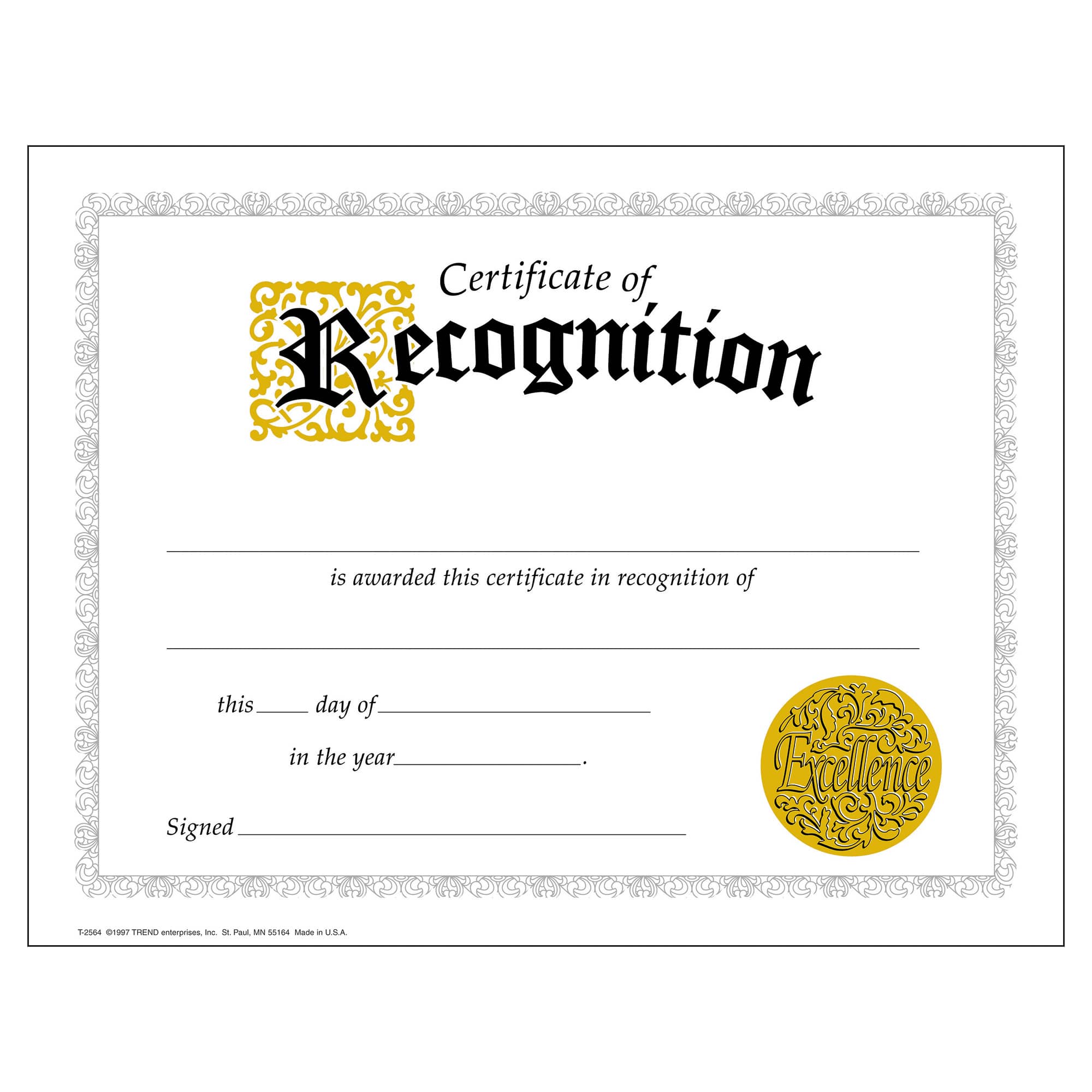Trend Enterprises® 8.5" x 11" Classic Certificate of Recognition, 6 Pack Bundle
