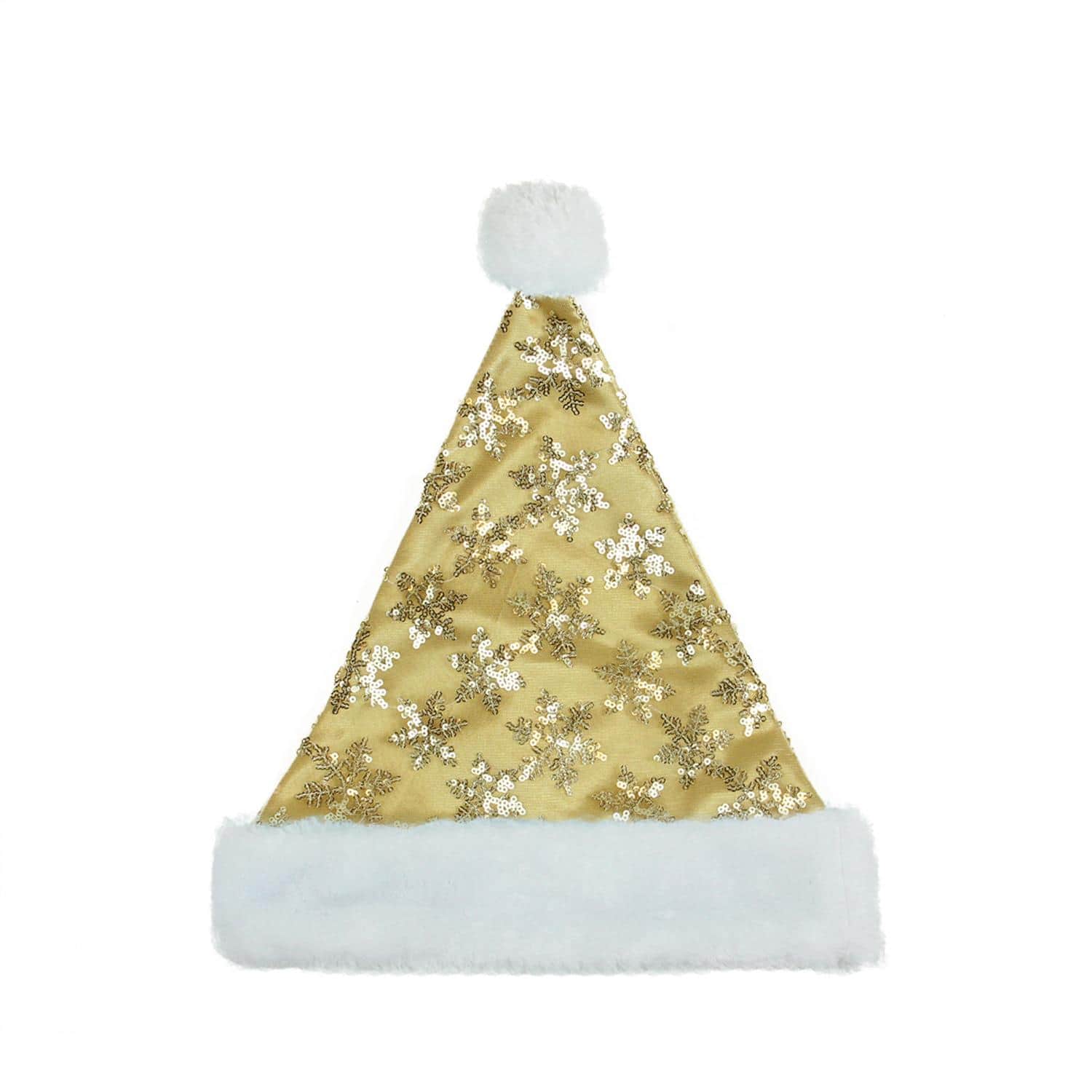 14&#x22; Adult Medium Sequin Snowflake Santa Hat, Gold