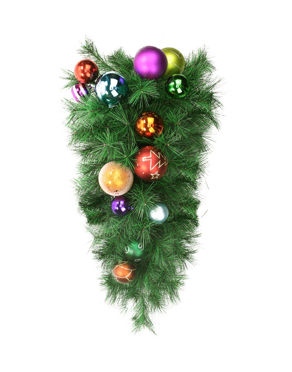 24" Unlit Long Needle Pine with Multicolor Ball Ornaments Teardrop Swag