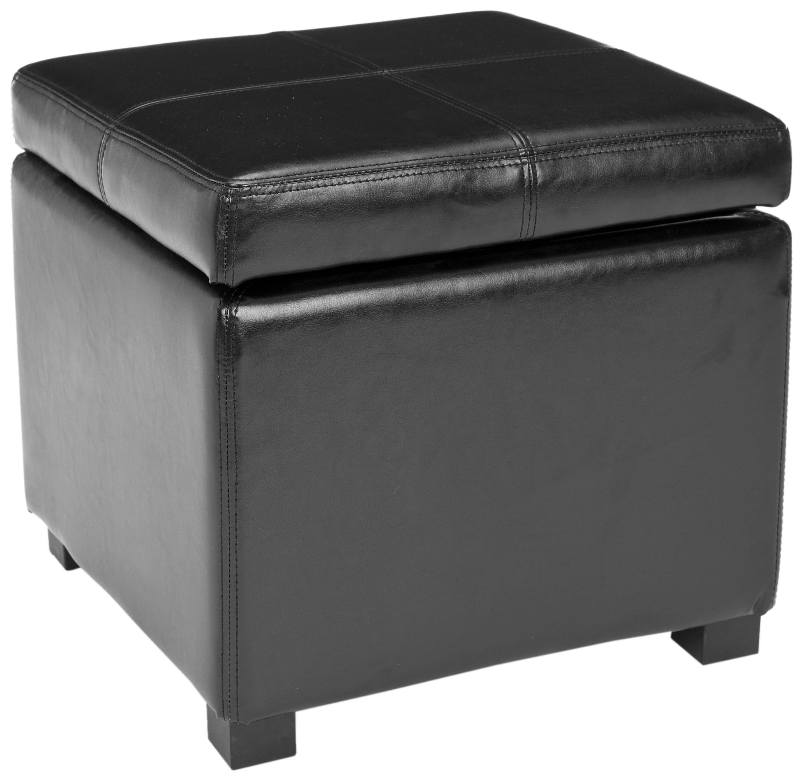 Madison Square Leather Ottoman in Black