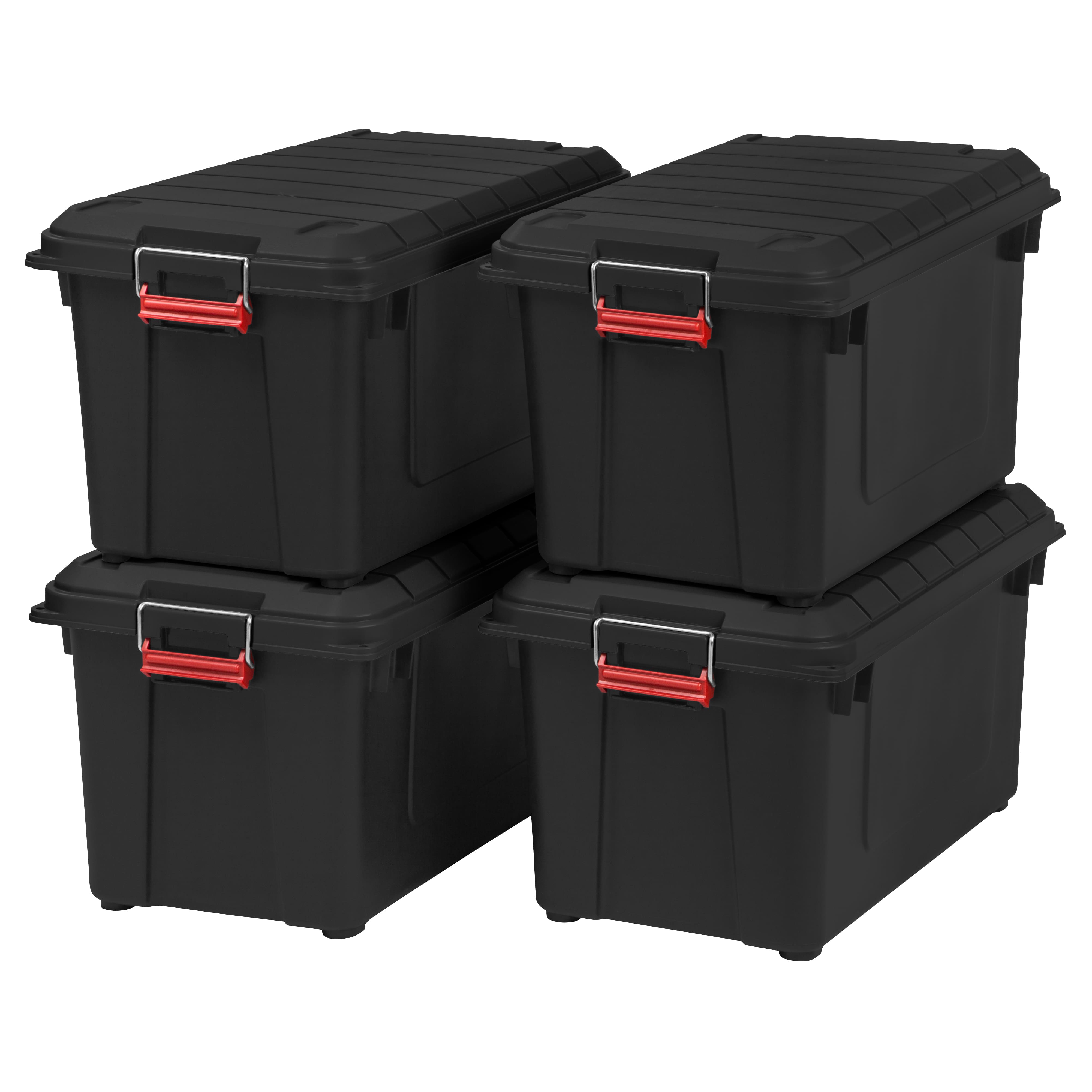 Costway 4 Pack Collapsible and Stackable Plastic Storage Bins with Attached Lid-M - Size: M