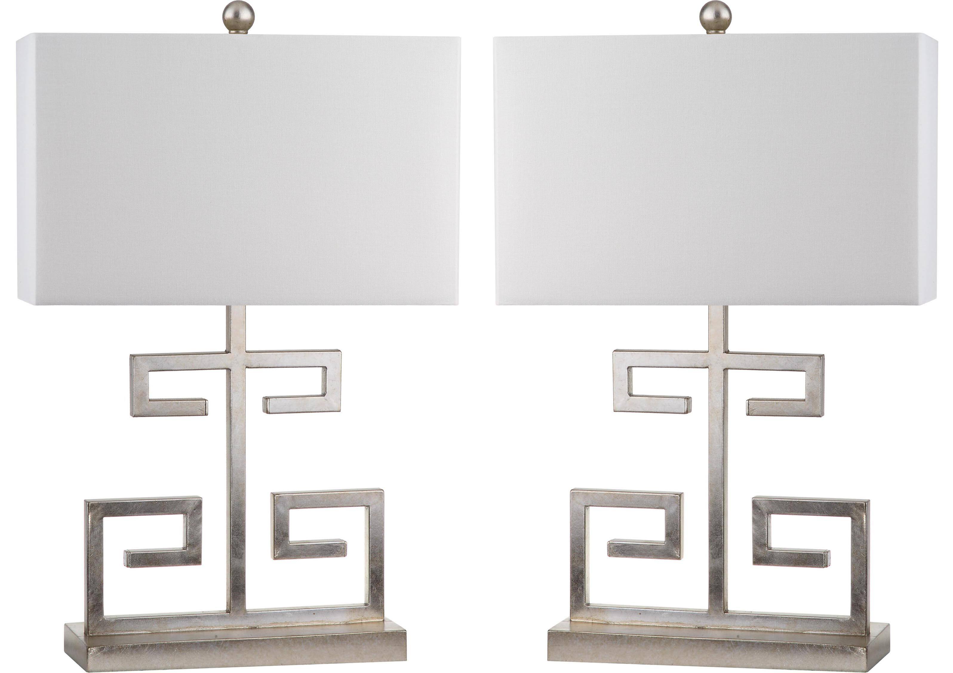Greek Key Table Lamp Set in Chrome