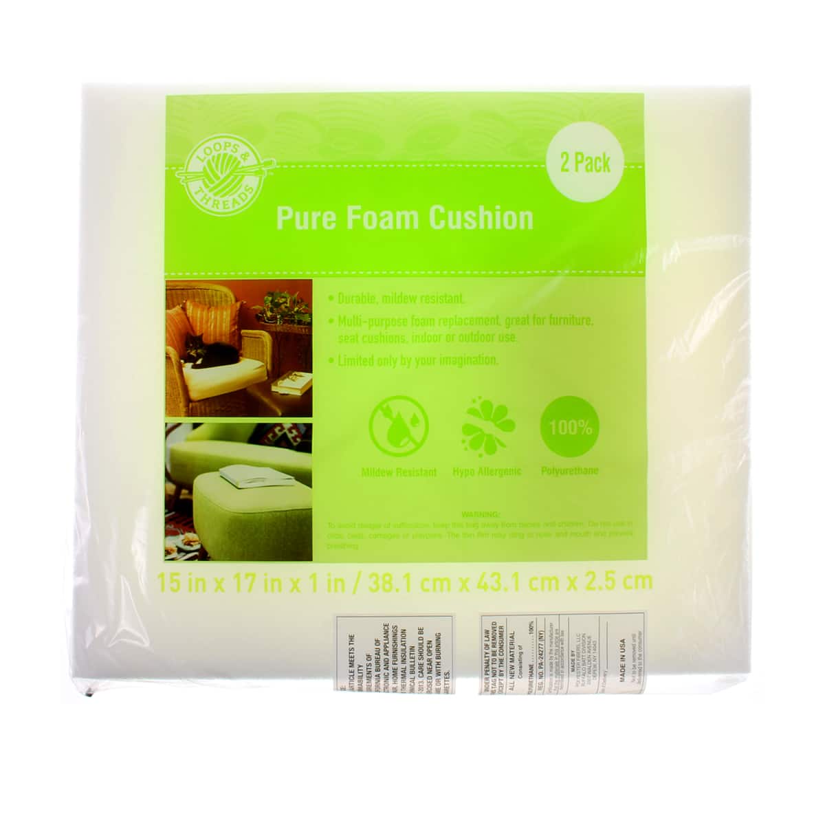 8 Packs: 2 ct. (16 total) Pure Foam Cushion by Loops &#x26; Threads&#x2122;