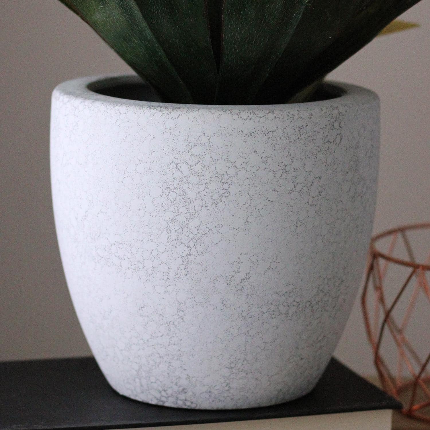 13&#x22; Green  Artificial Agave in Weathered White Ceramic Pot