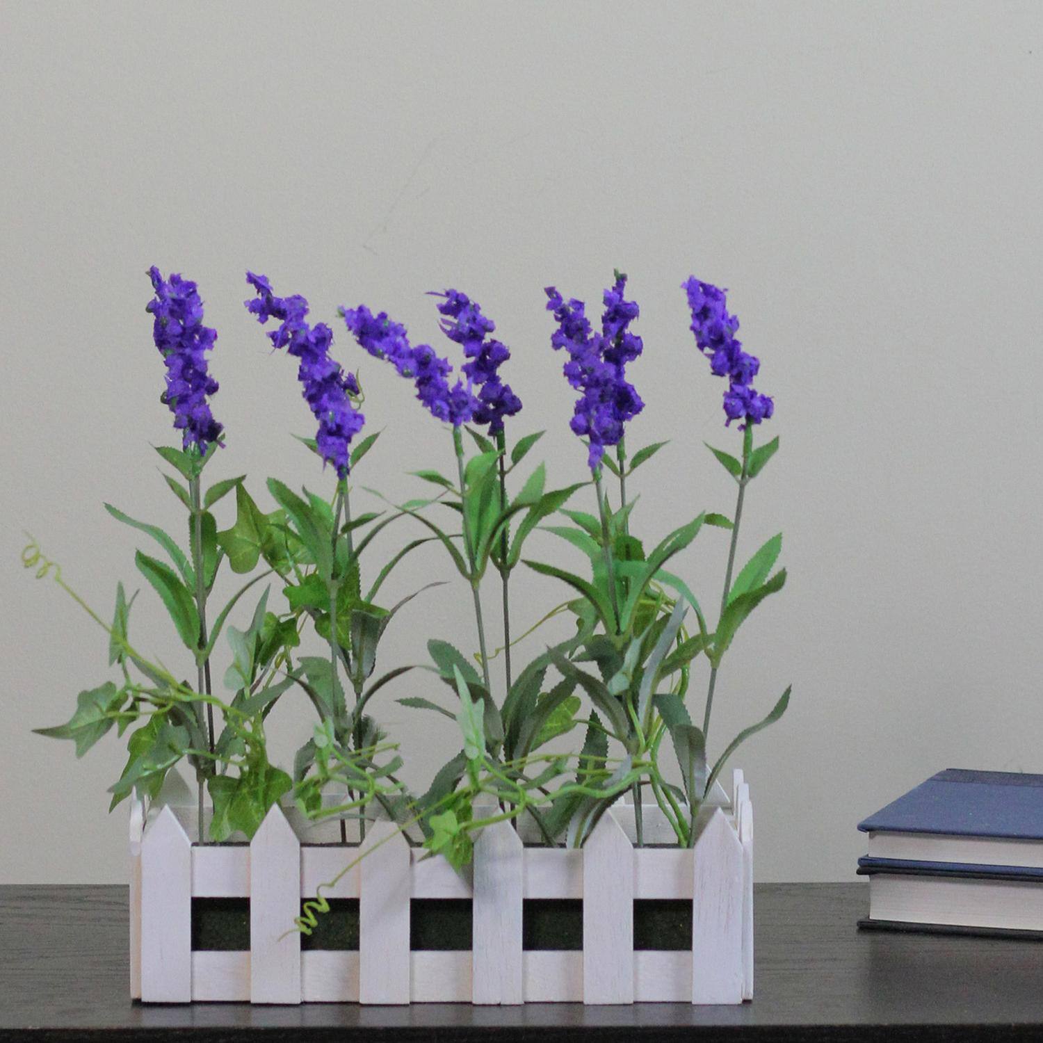 11.75" Lavender Plant in White Picket Fence Container