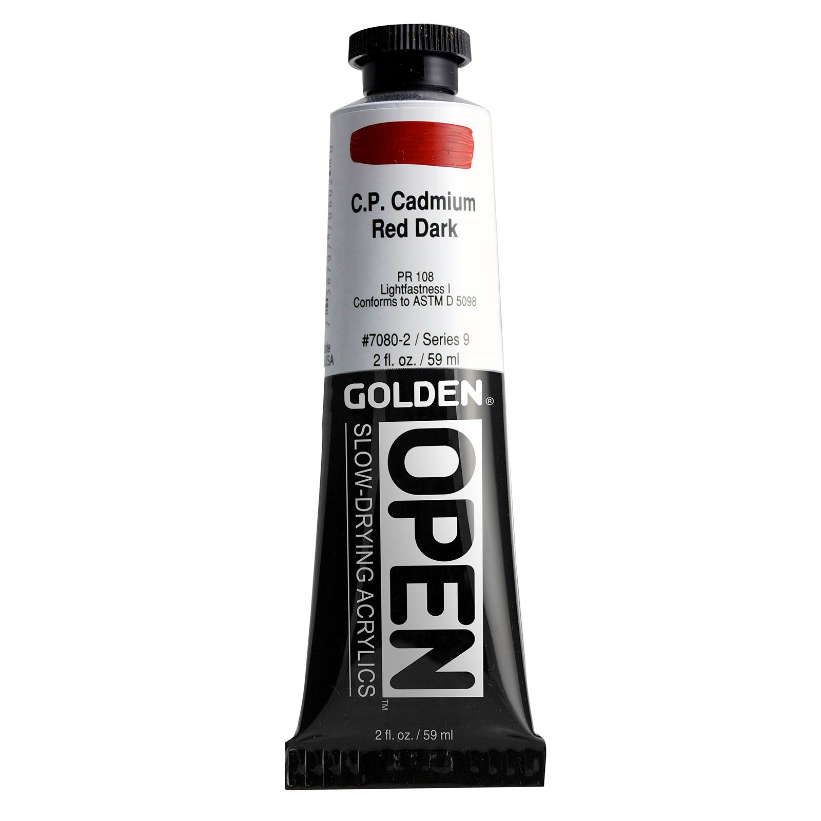 Golden OPEN Slow-Drying Acrylics, 2 oz Paint in C.p. Cadmium Red Dark
