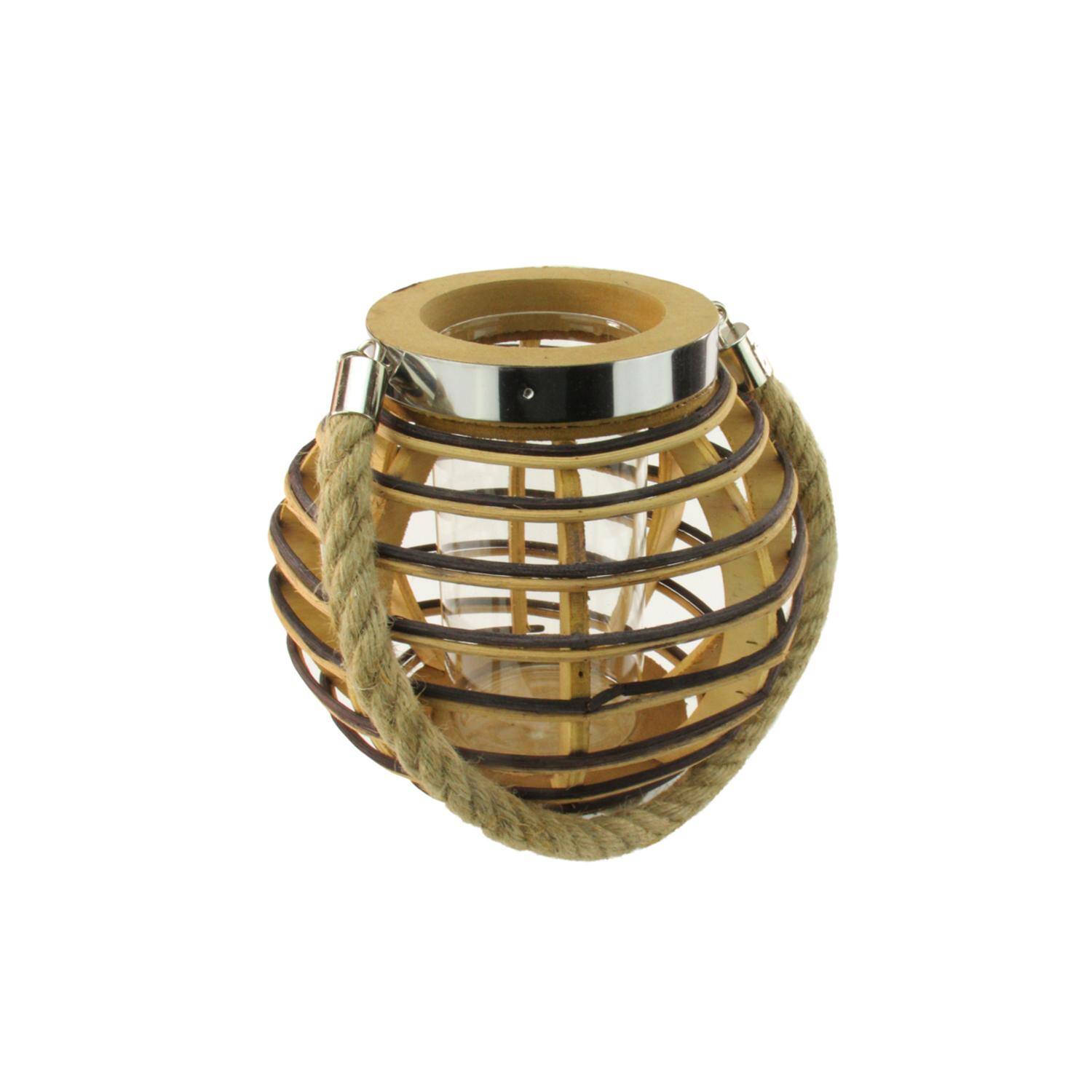 7.5&#x22; Rustic Chic Round Rattan Decorative Candle Holder Lantern