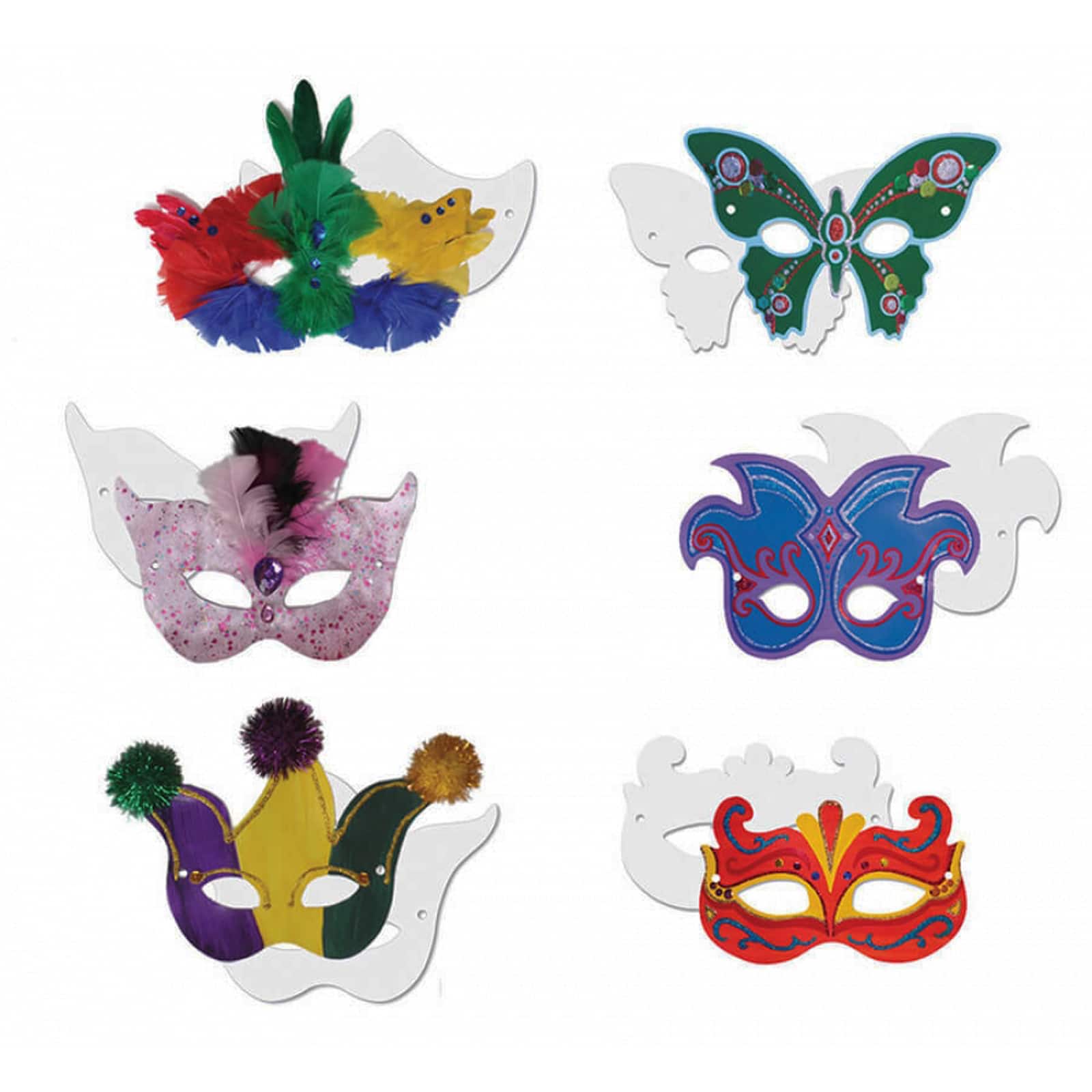 Paper Mardi Gras Masks, 6 Packs