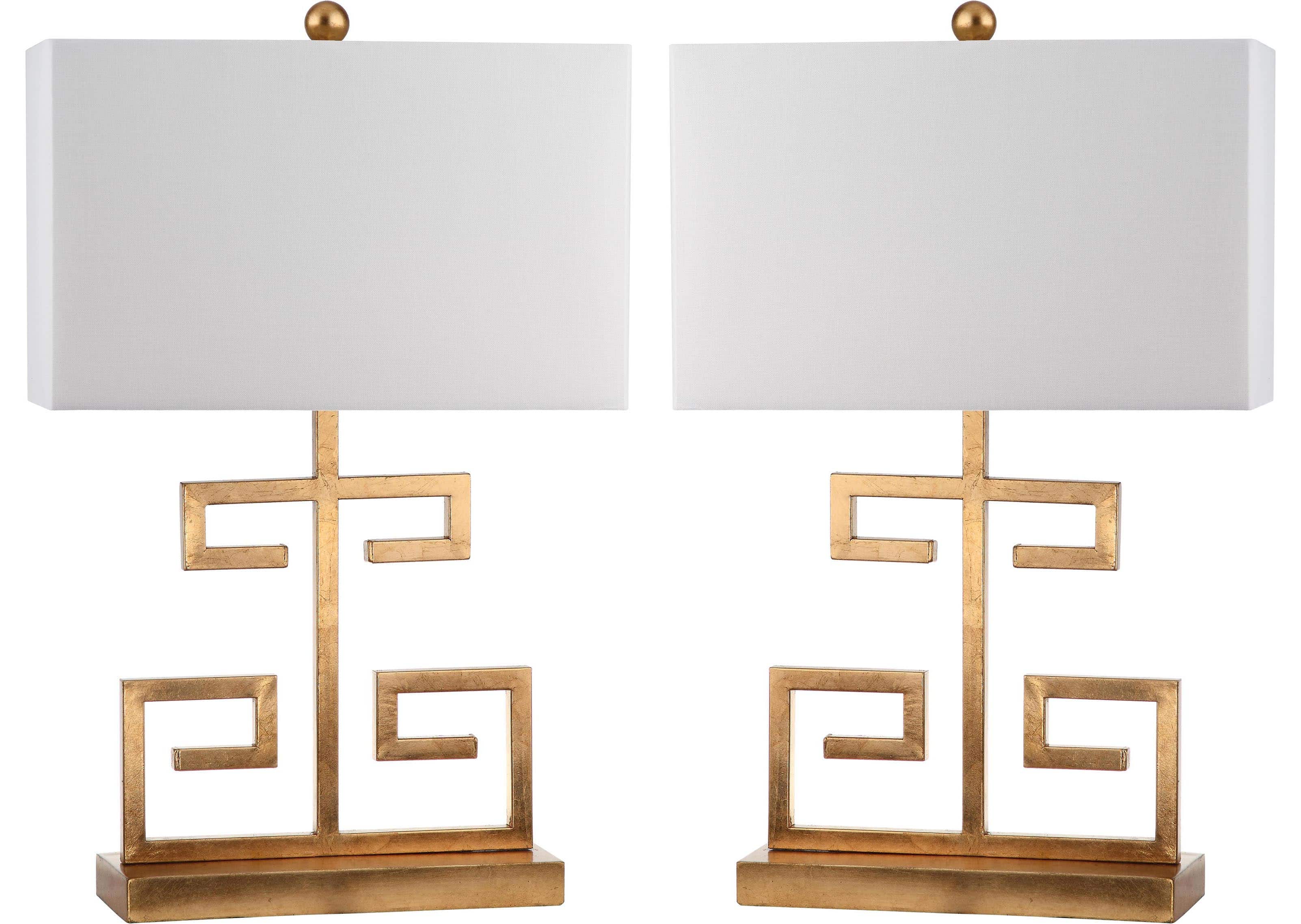 Greek Key Table Lamp Set in Gold